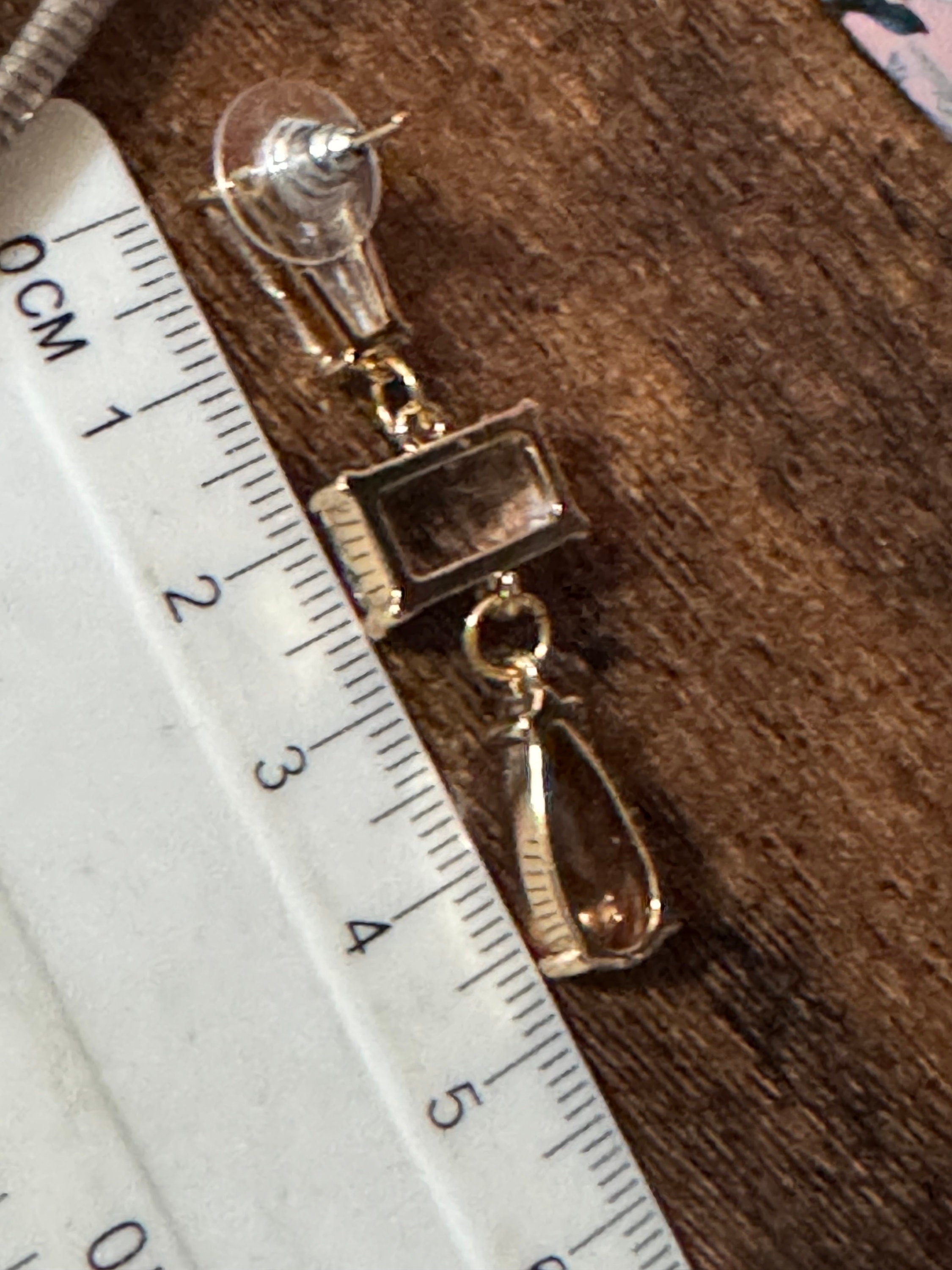 Long clear and soft brown glass crystal diamanté earrings for pierced ears Gold plated