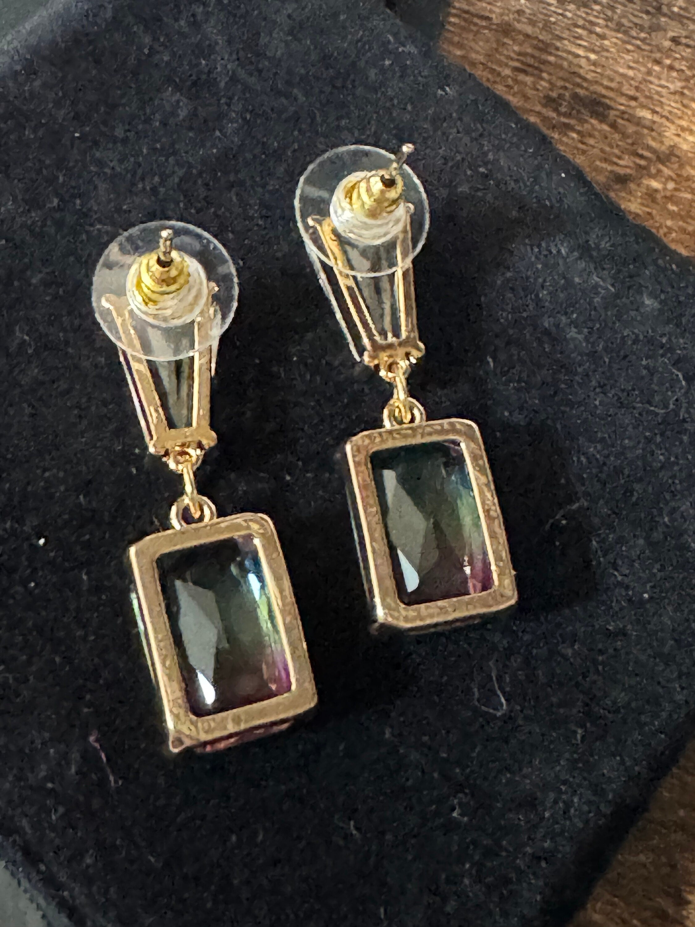 Clear and iris rainbow crystal diamanté earrings for pierced ears Gold plated