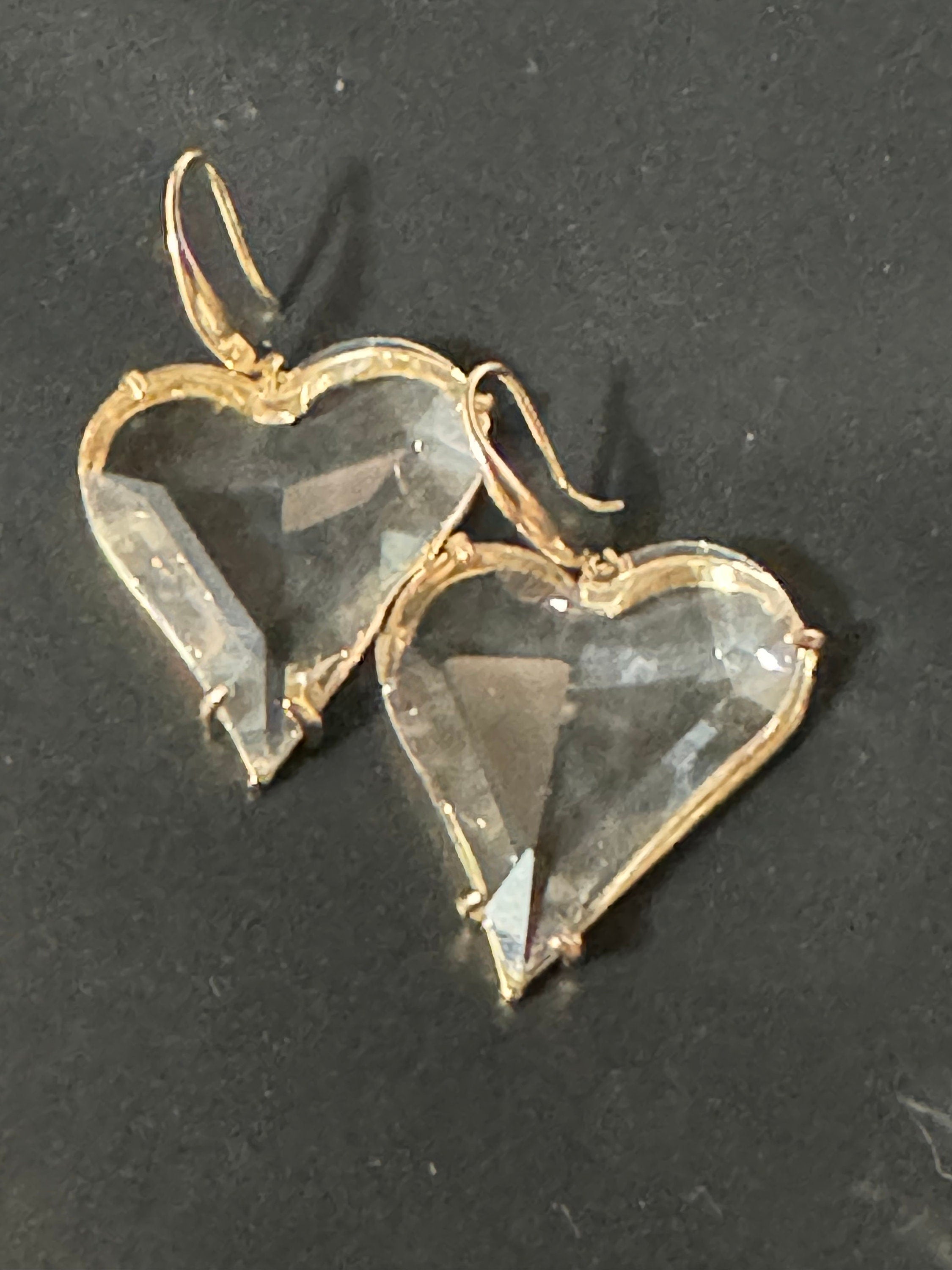 18k gold plated clear love heart crystal drop charm earrings