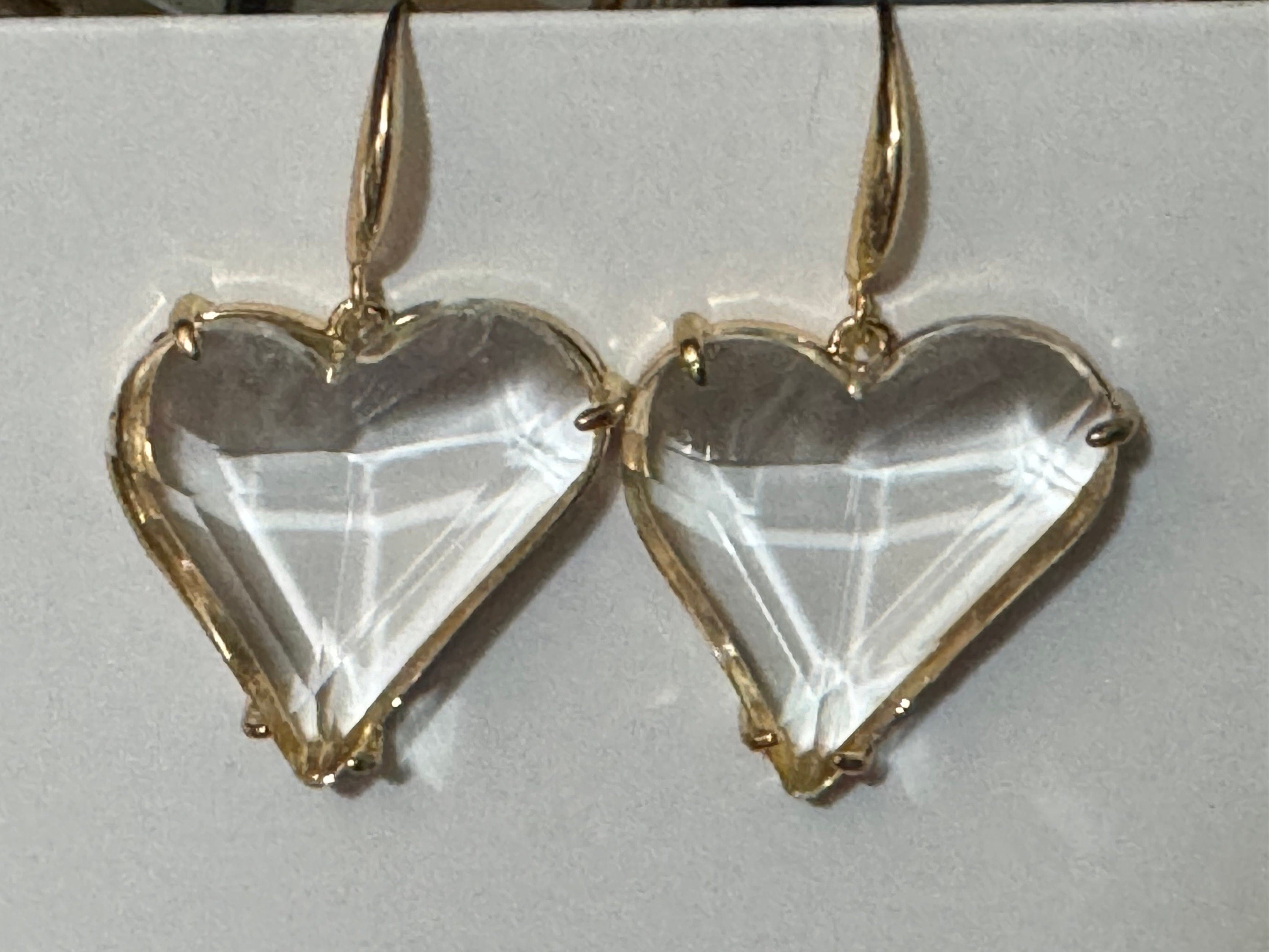 18k gold plated clear love heart crystal drop charm earrings