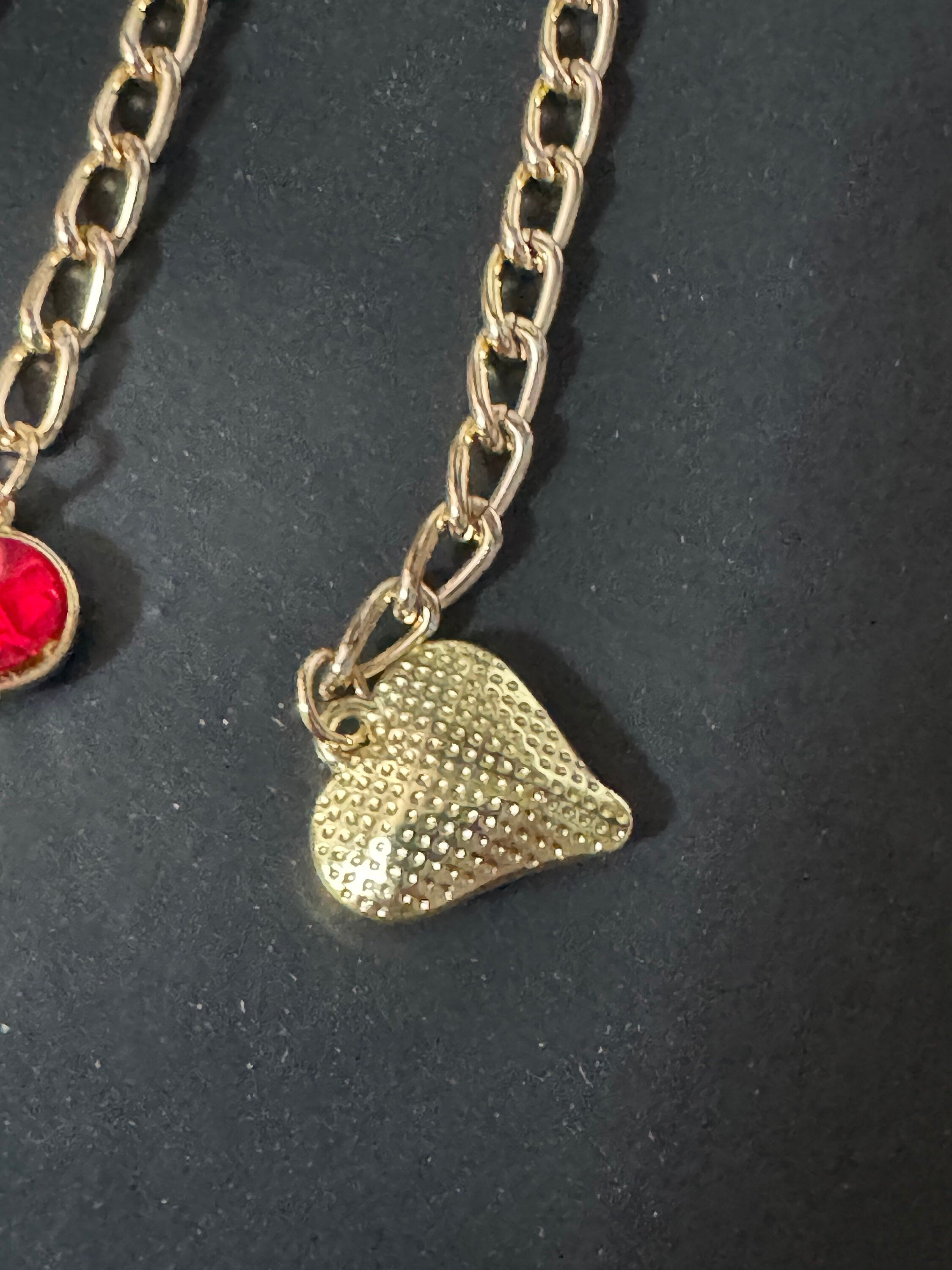 Shoulder grazer 18k gold plated bright red valentines love heart crystal diamanté ornate clover long 10.5cm drop charm earrings