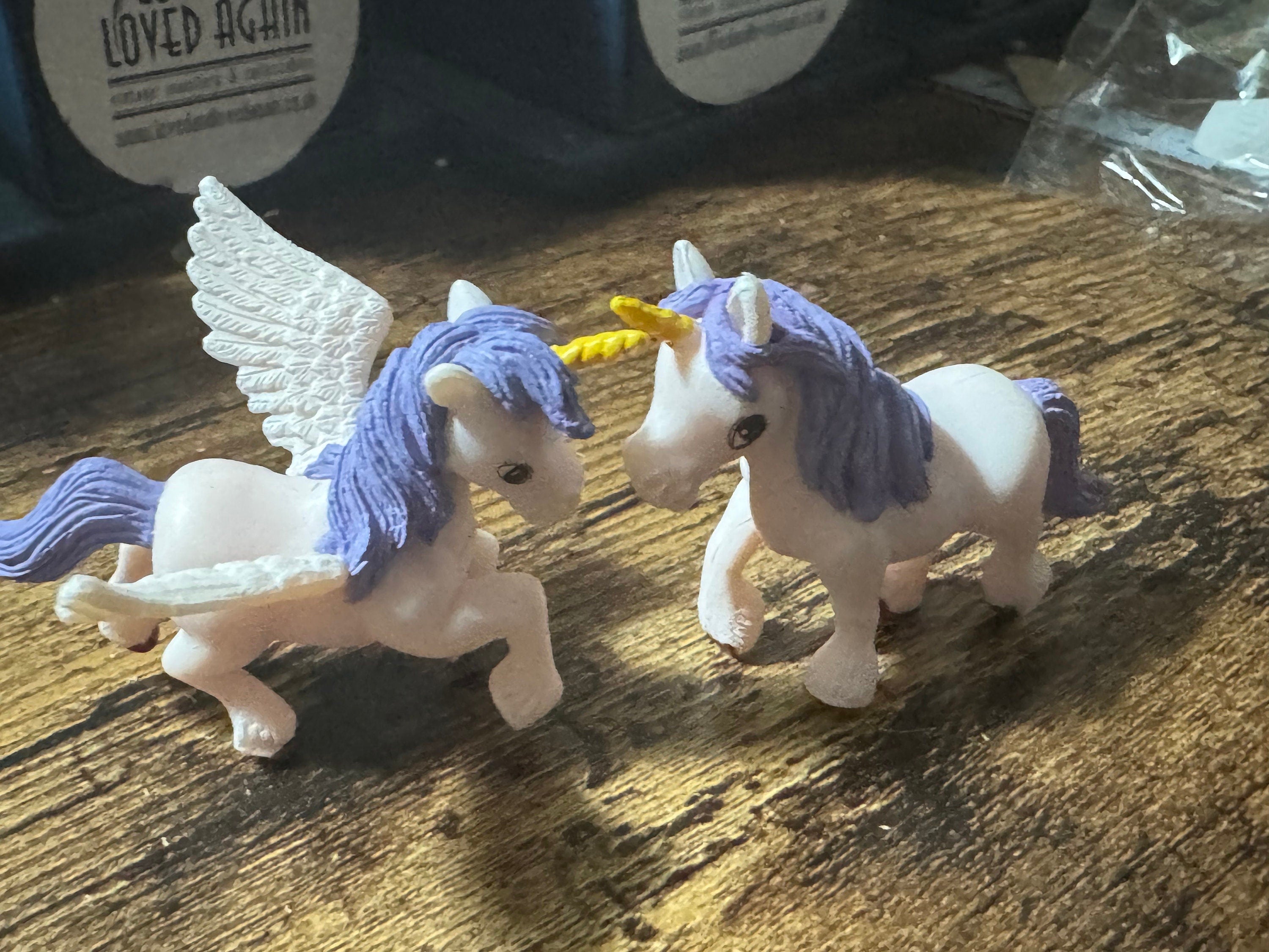 Set of 2 PURPLE unicorn plastic cake topper decorations birthday toy figures