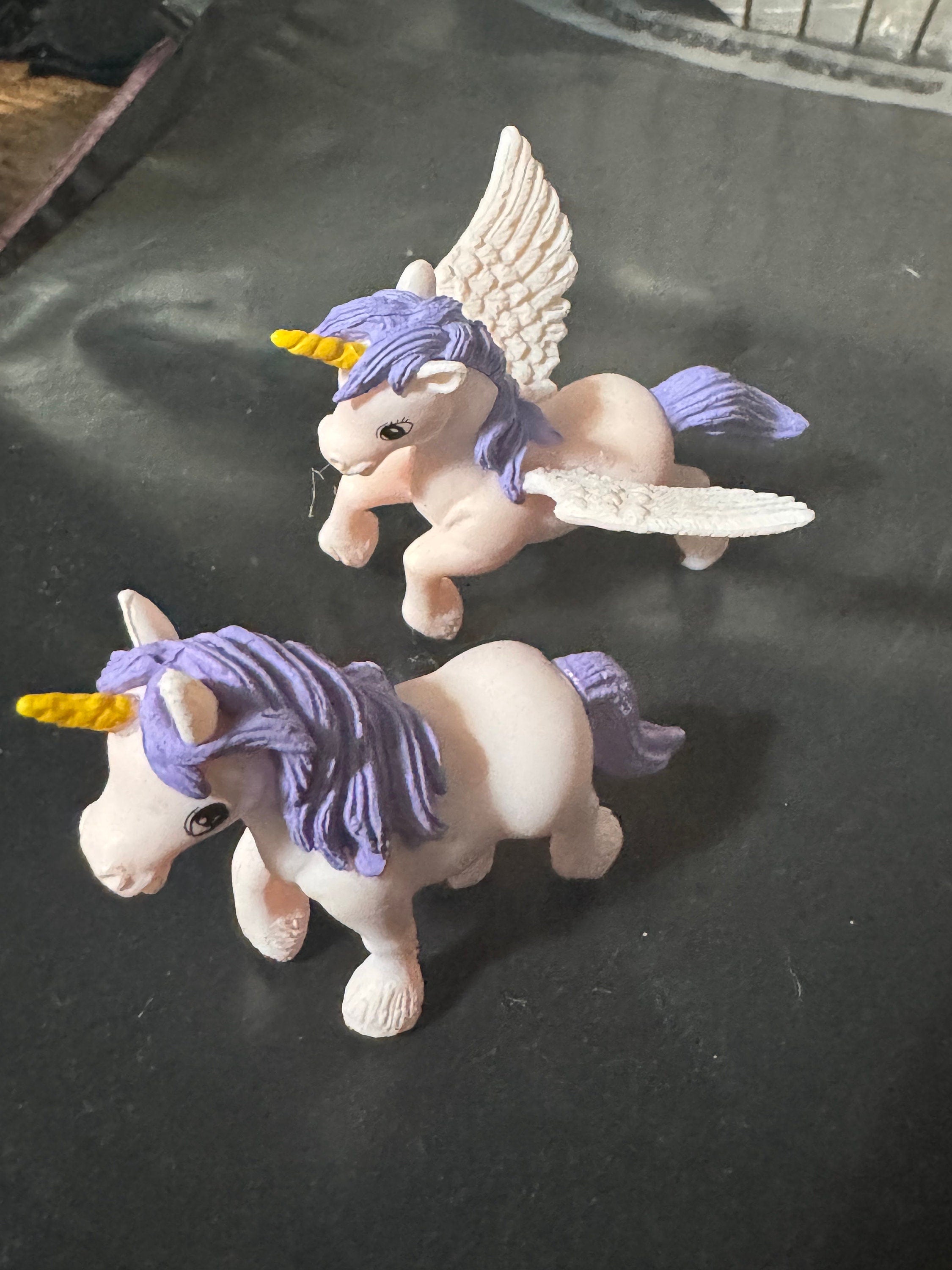 Set of 2 PURPLE unicorn plastic cake topper decorations birthday toy figures