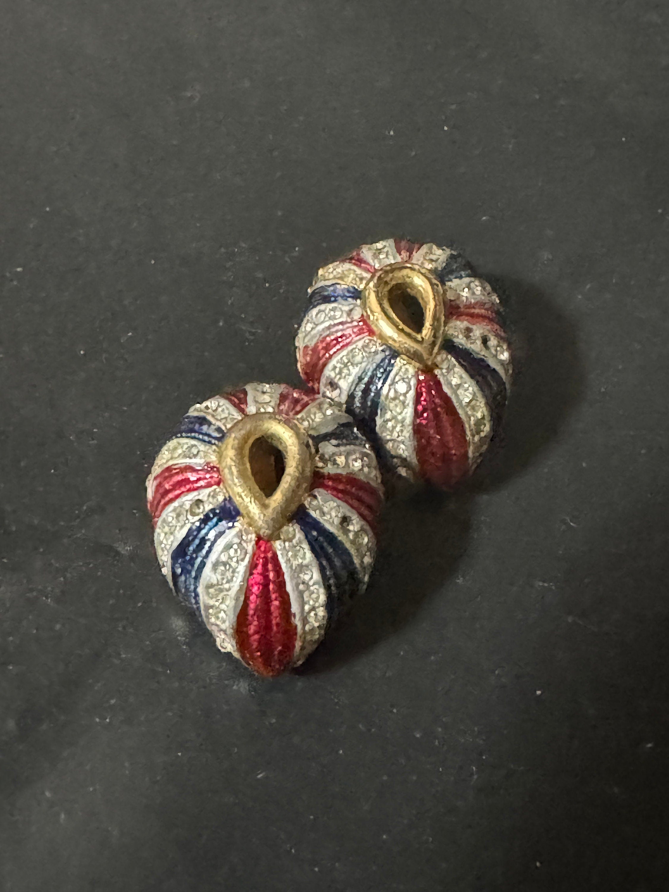 Vintage Striped Enamel Teardrop Clip On Earrings