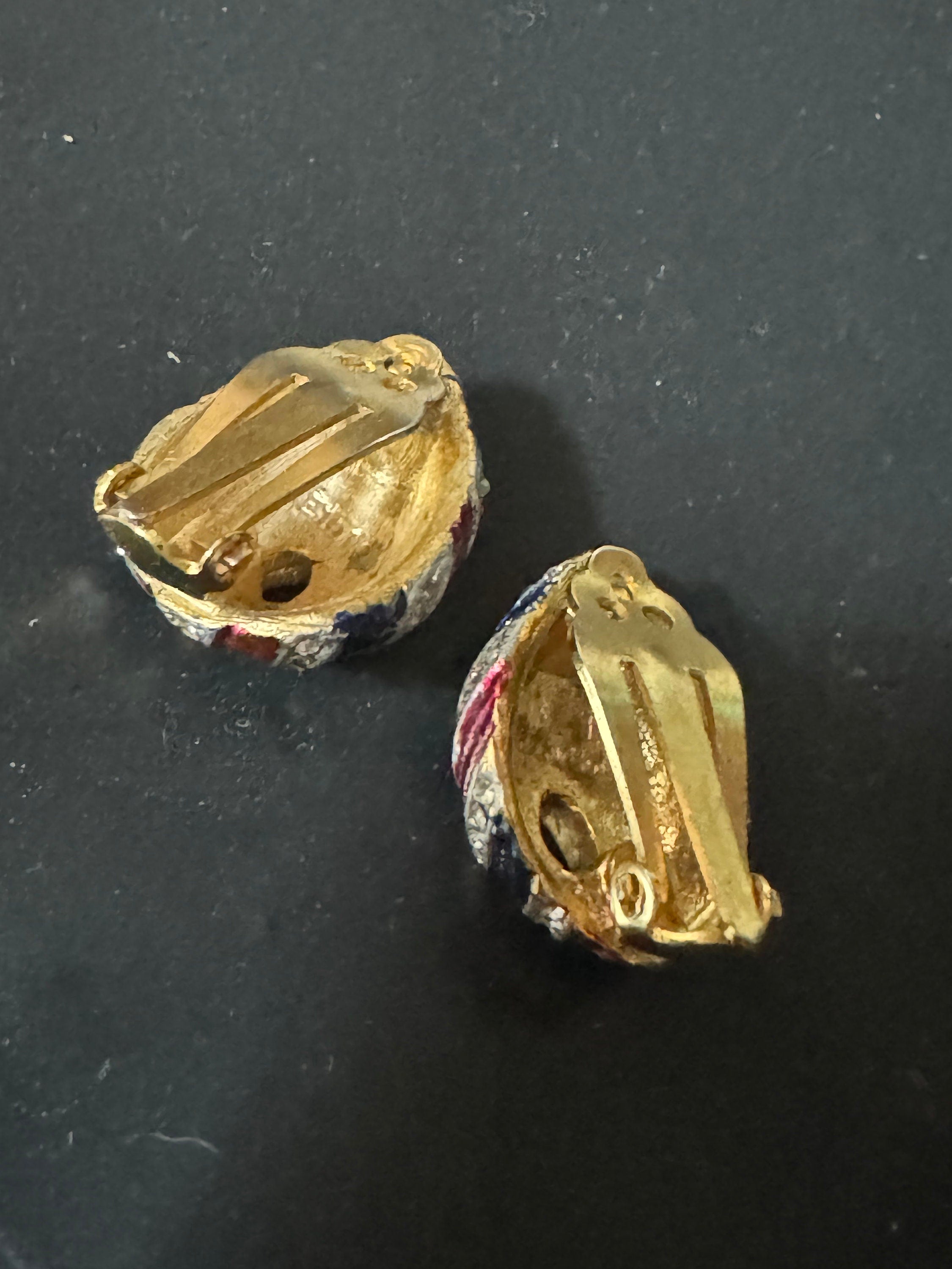 Vintage Striped Enamel Teardrop Clip On Earrings