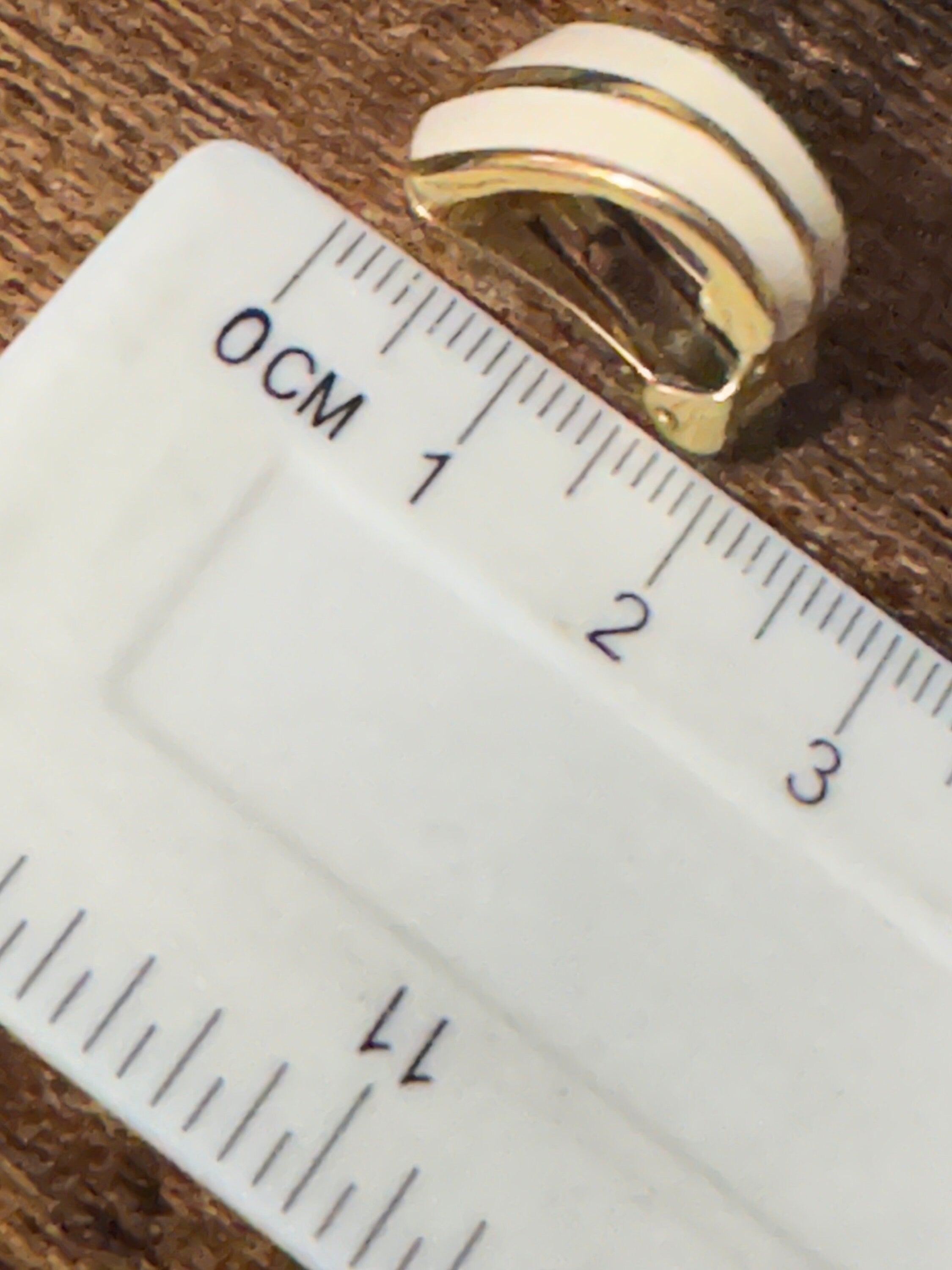 Vintage Gold tone off white gold enamel clip on earrings