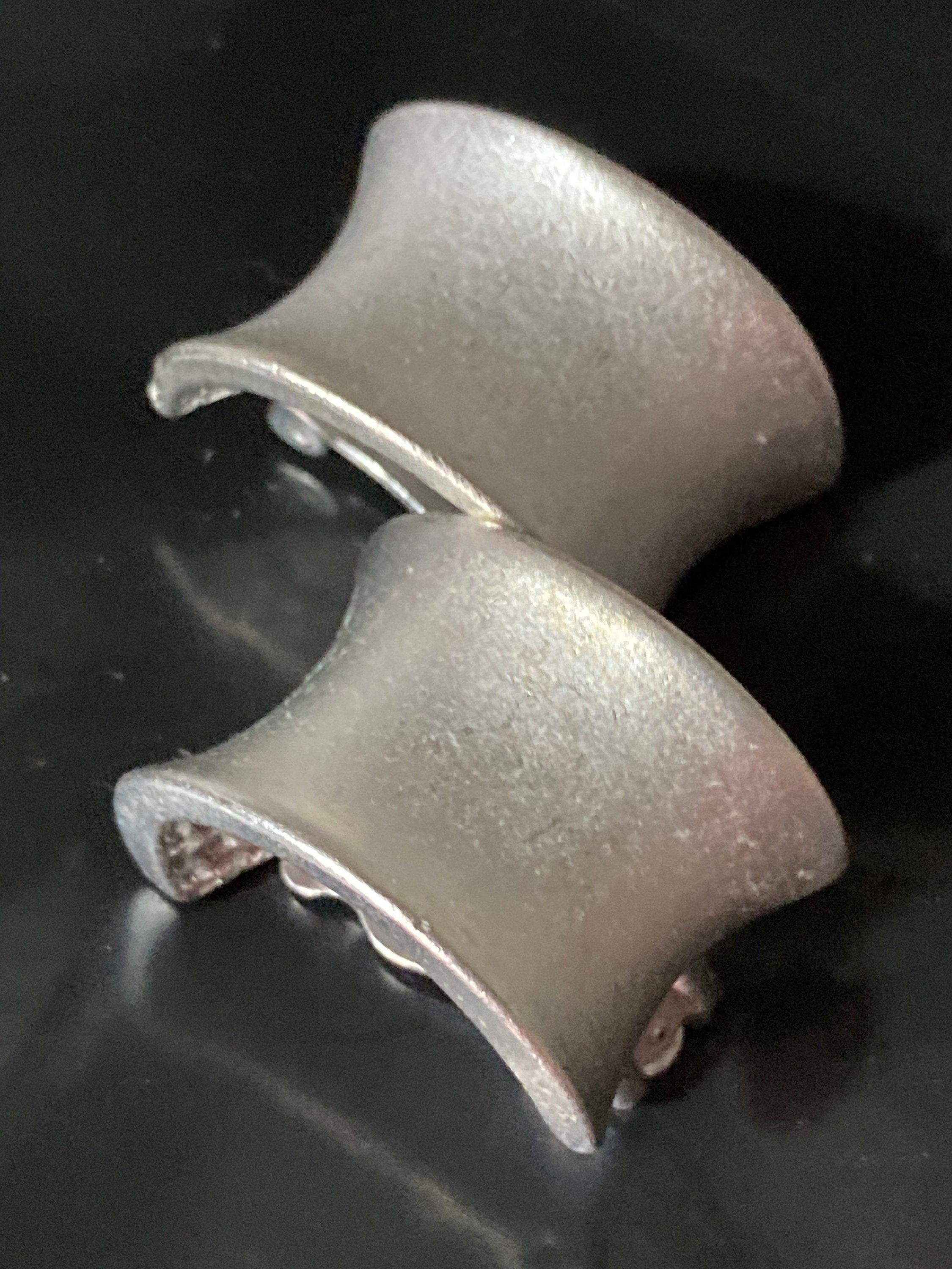 True vintage pristine Matt Silver plated 3cm half hoop clip on earrings genuine period old shop stock