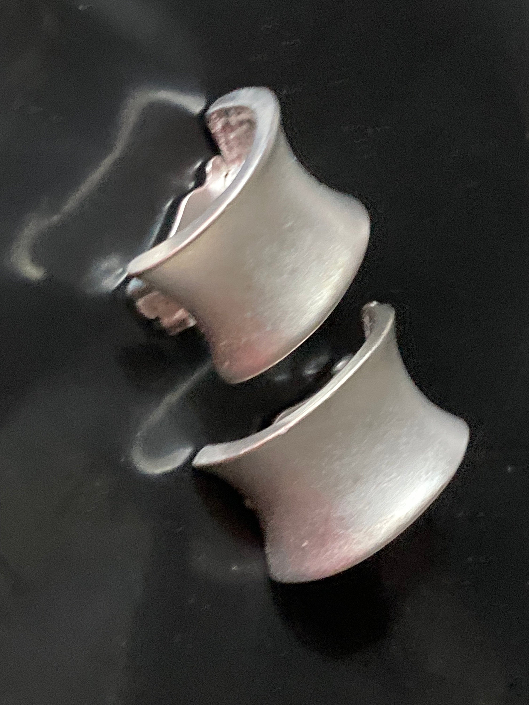 True vintage pristine Matt Silver plated 3cm half hoop clip on earrings genuine period old shop stock
