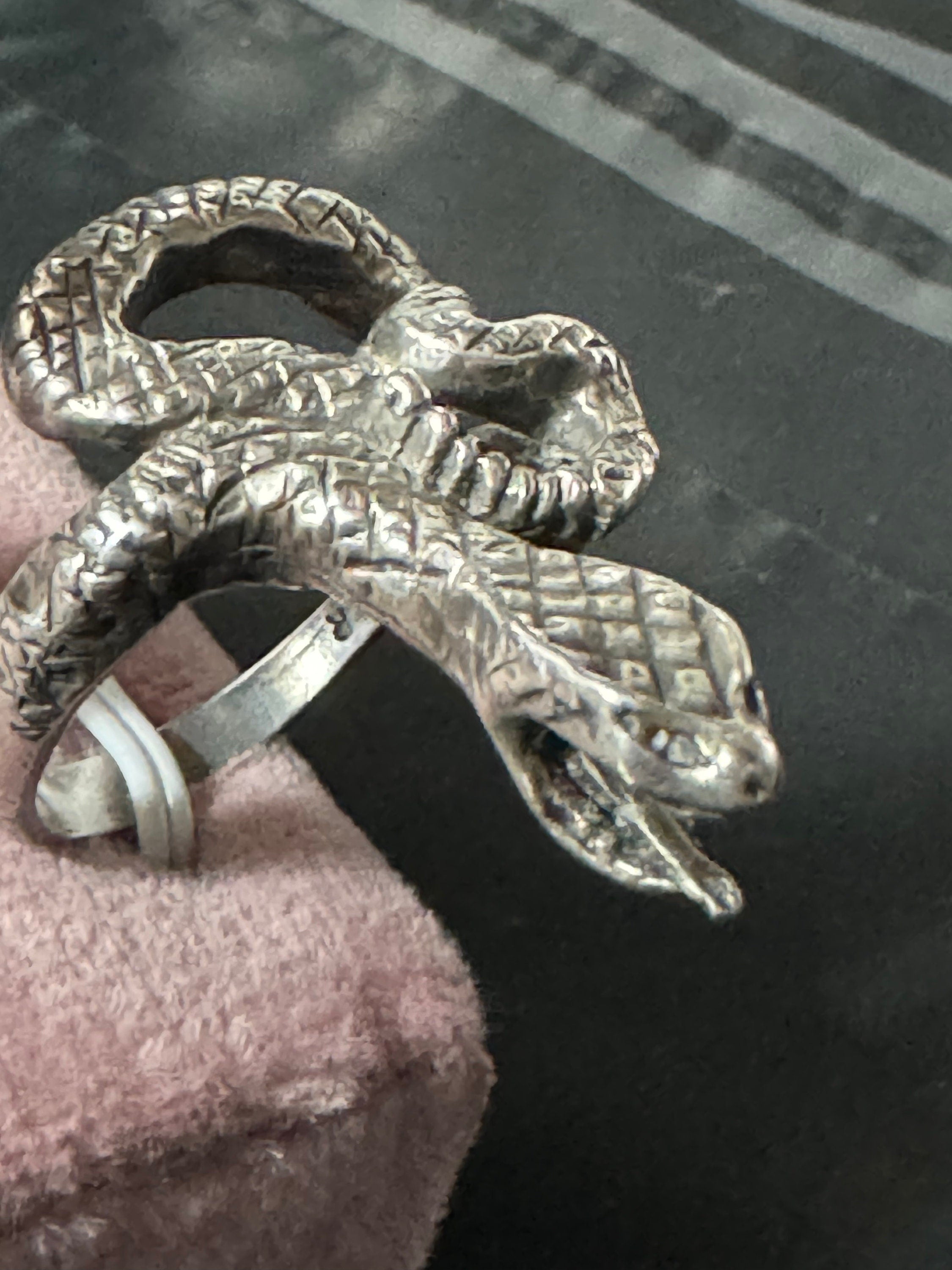Solid Silver Serpent Ring - Mens Snake Ring - Size 9.75