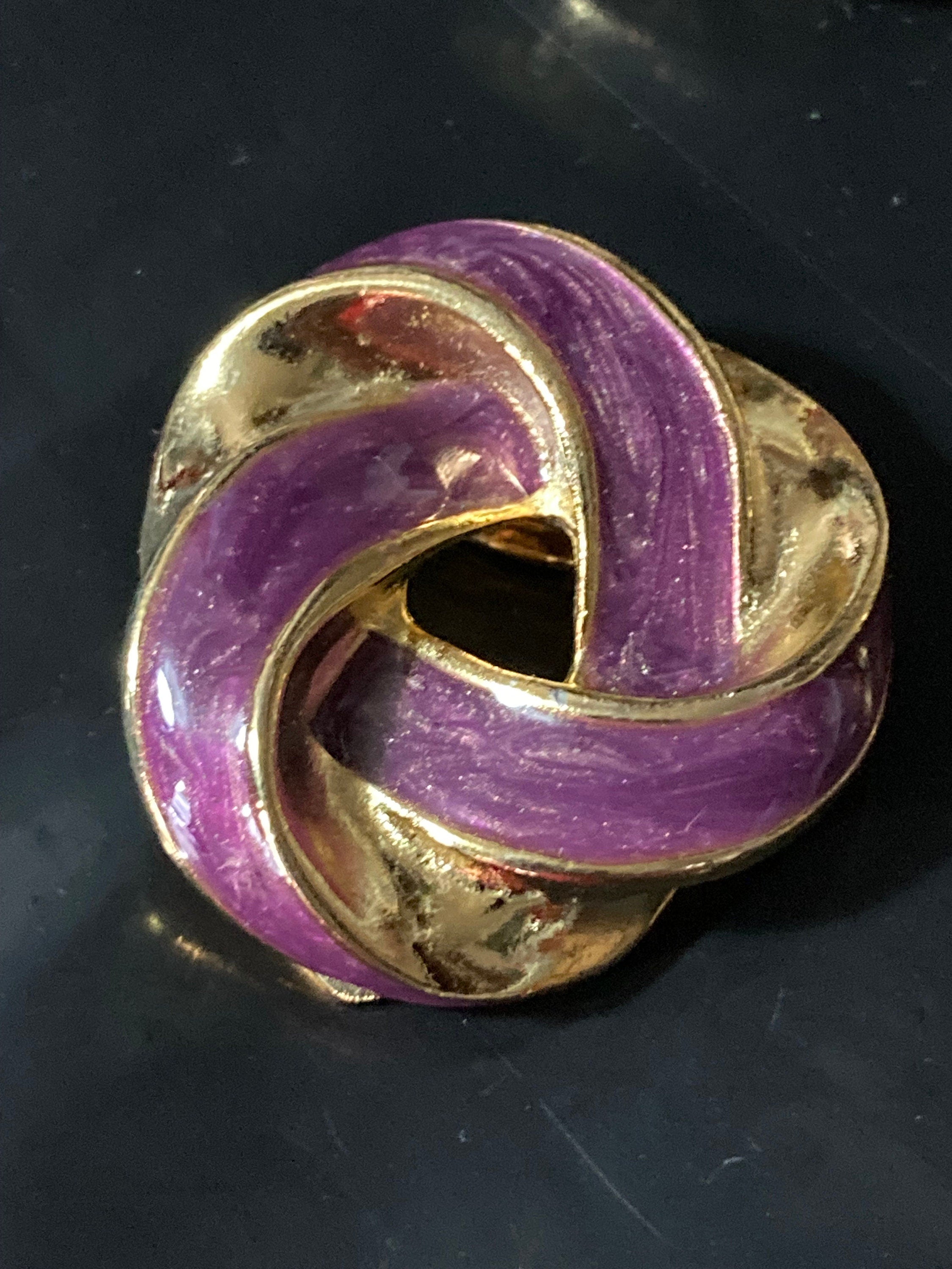 Purple scarf clip True vintage gold plated enamelled eternal knot old shop stock