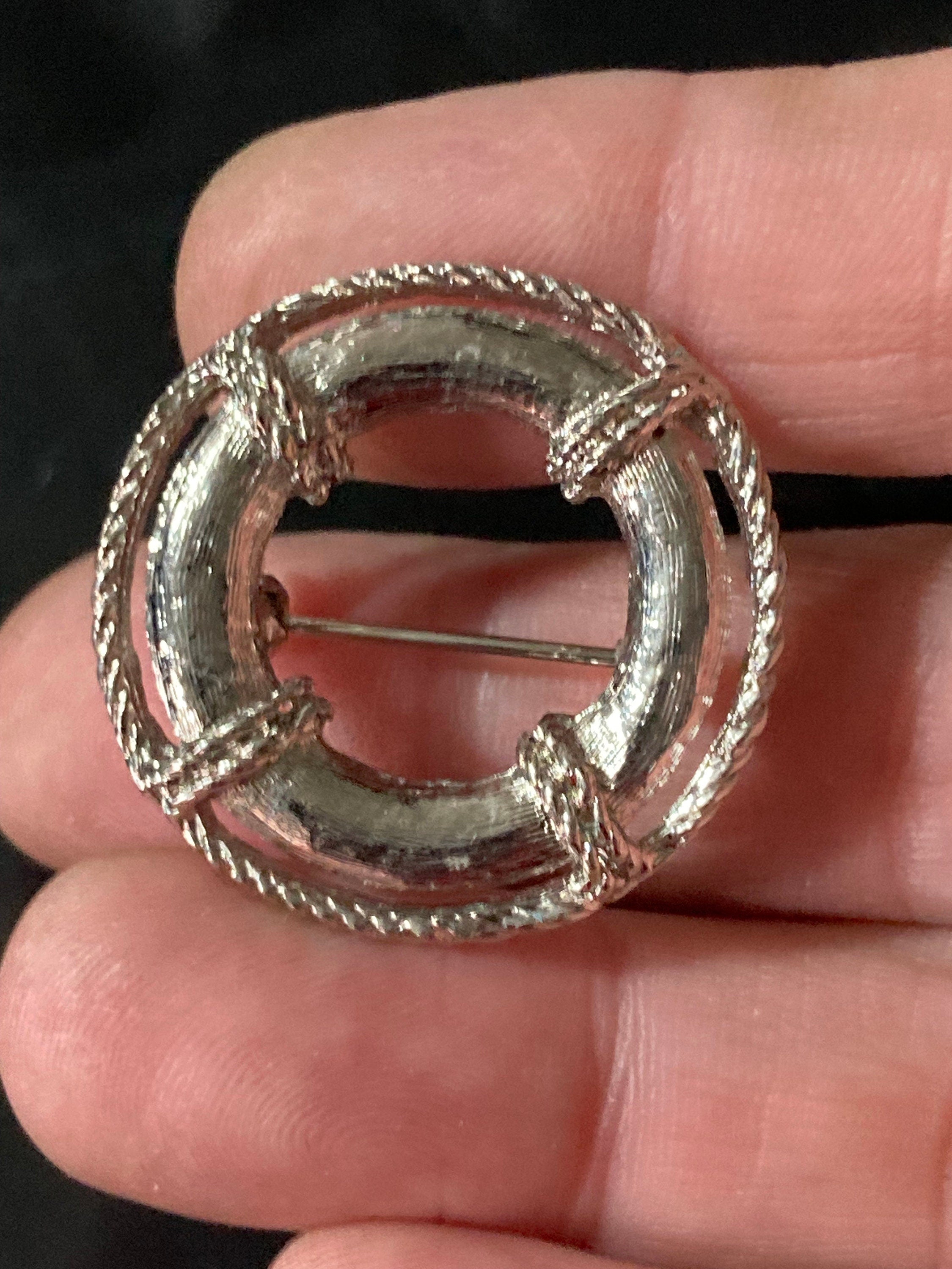 vintage 80s small silver nautical life bouy ring brooch for a blazer 3.5cm