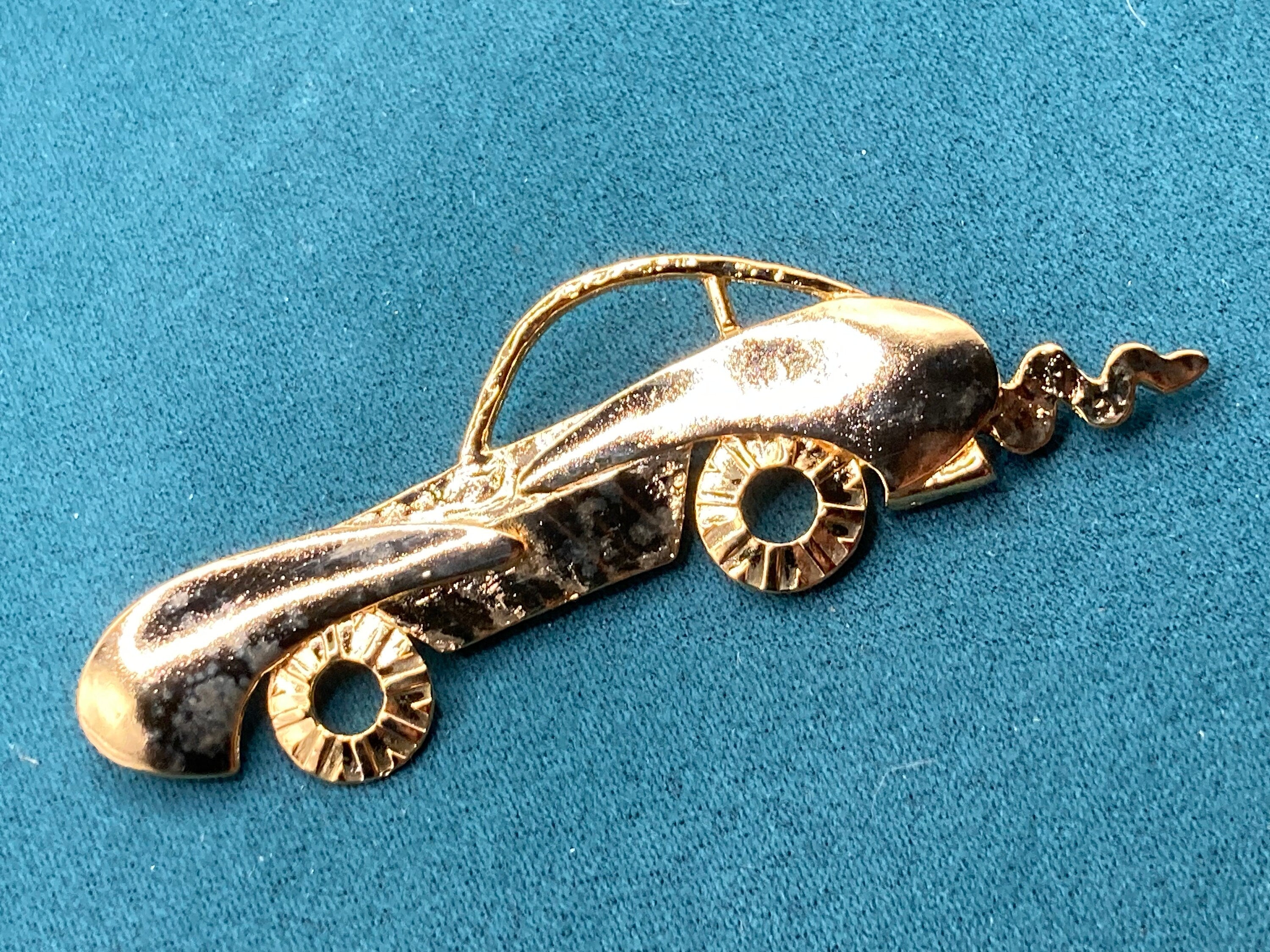 vintage 11cm oversized classic car brooch, gold tone 80s