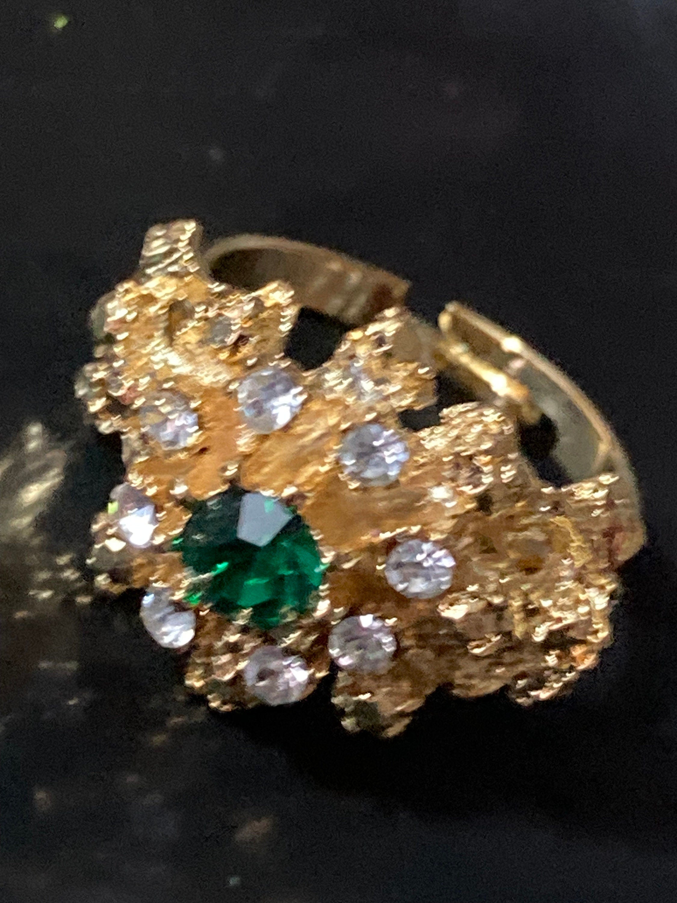 Emerald green glass diamanté vintage brutalist