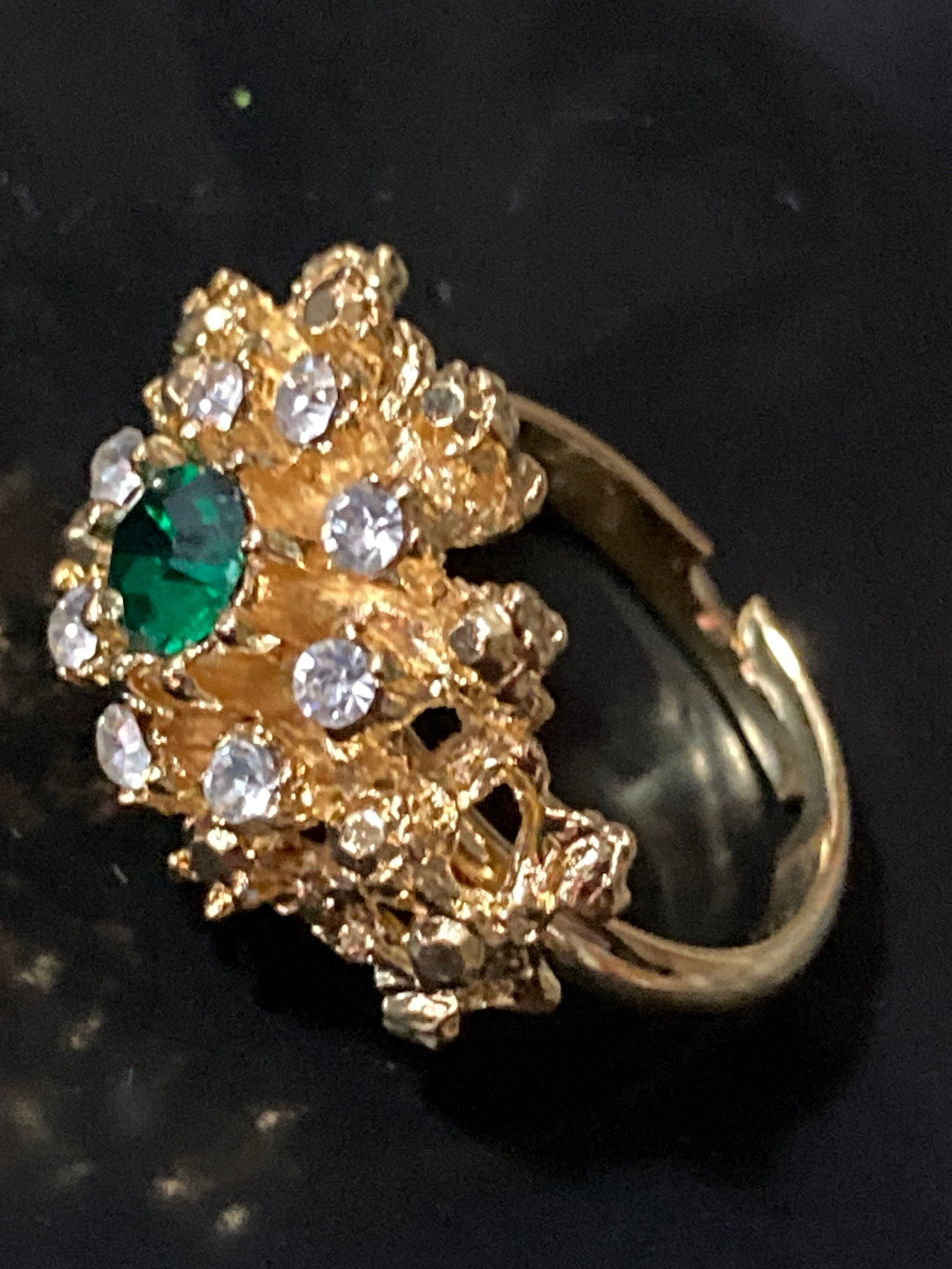 Emerald green glass diamanté vintage brutalist