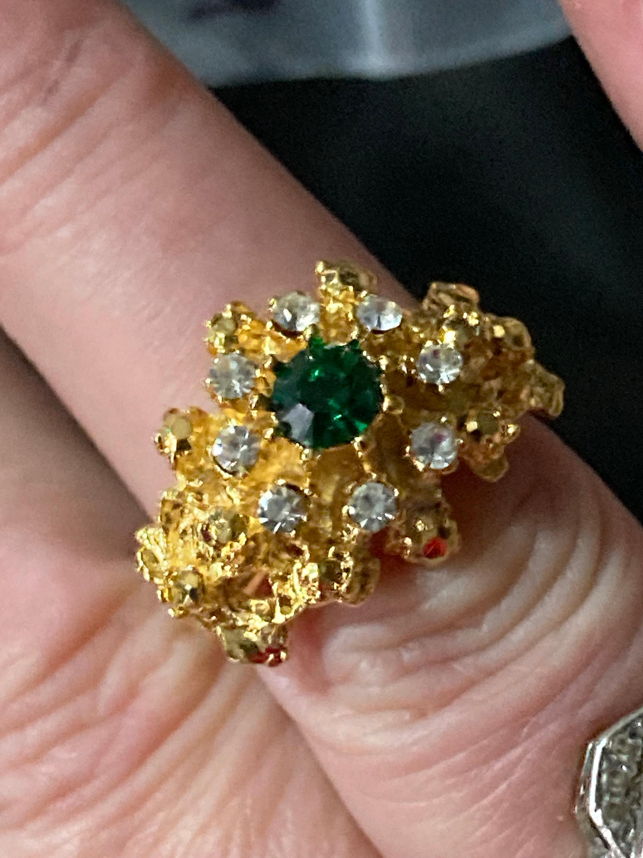 Emerald green glass diamanté vintage brutalist