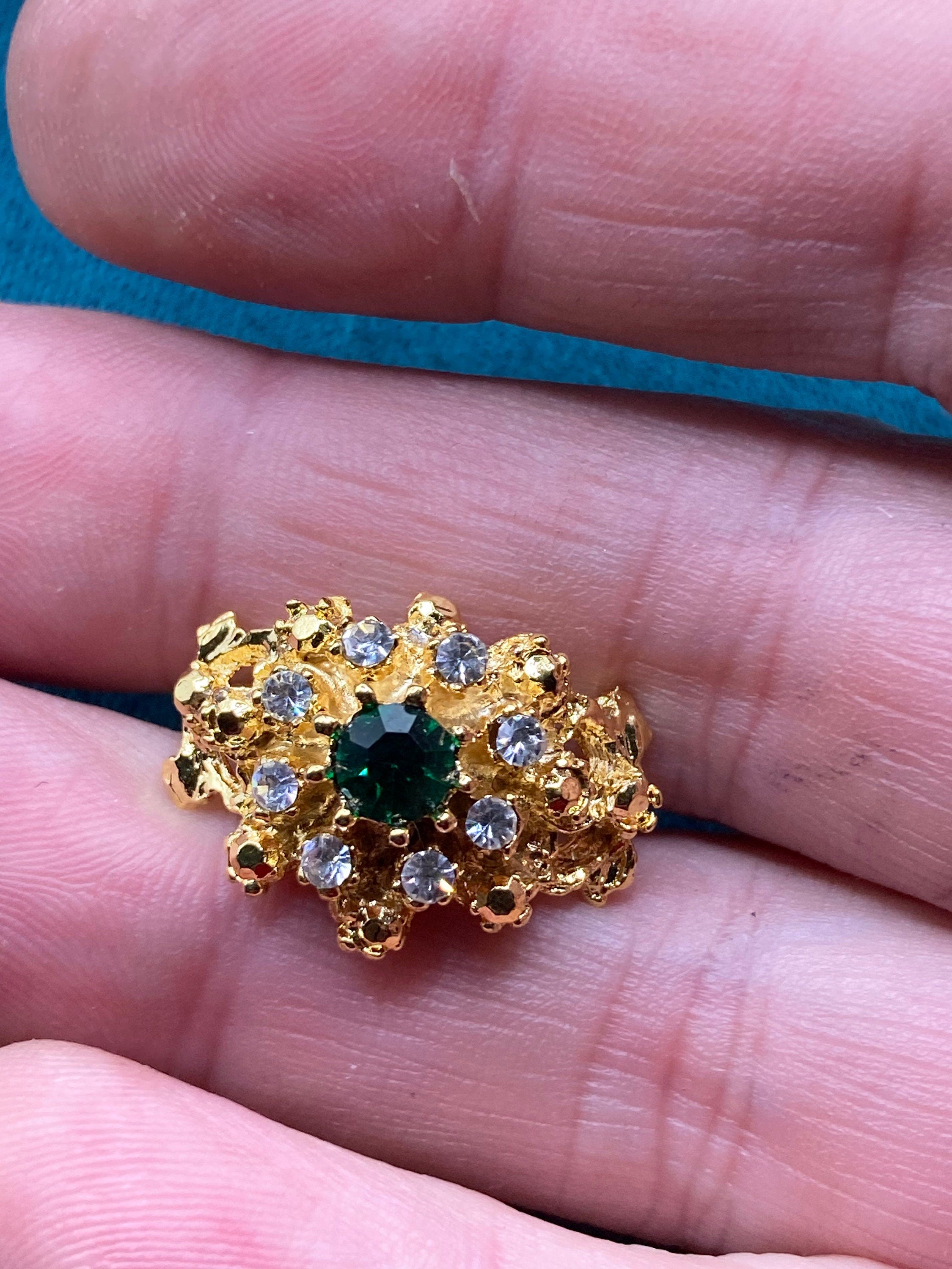 Emerald green glass diamanté vintage brutalist