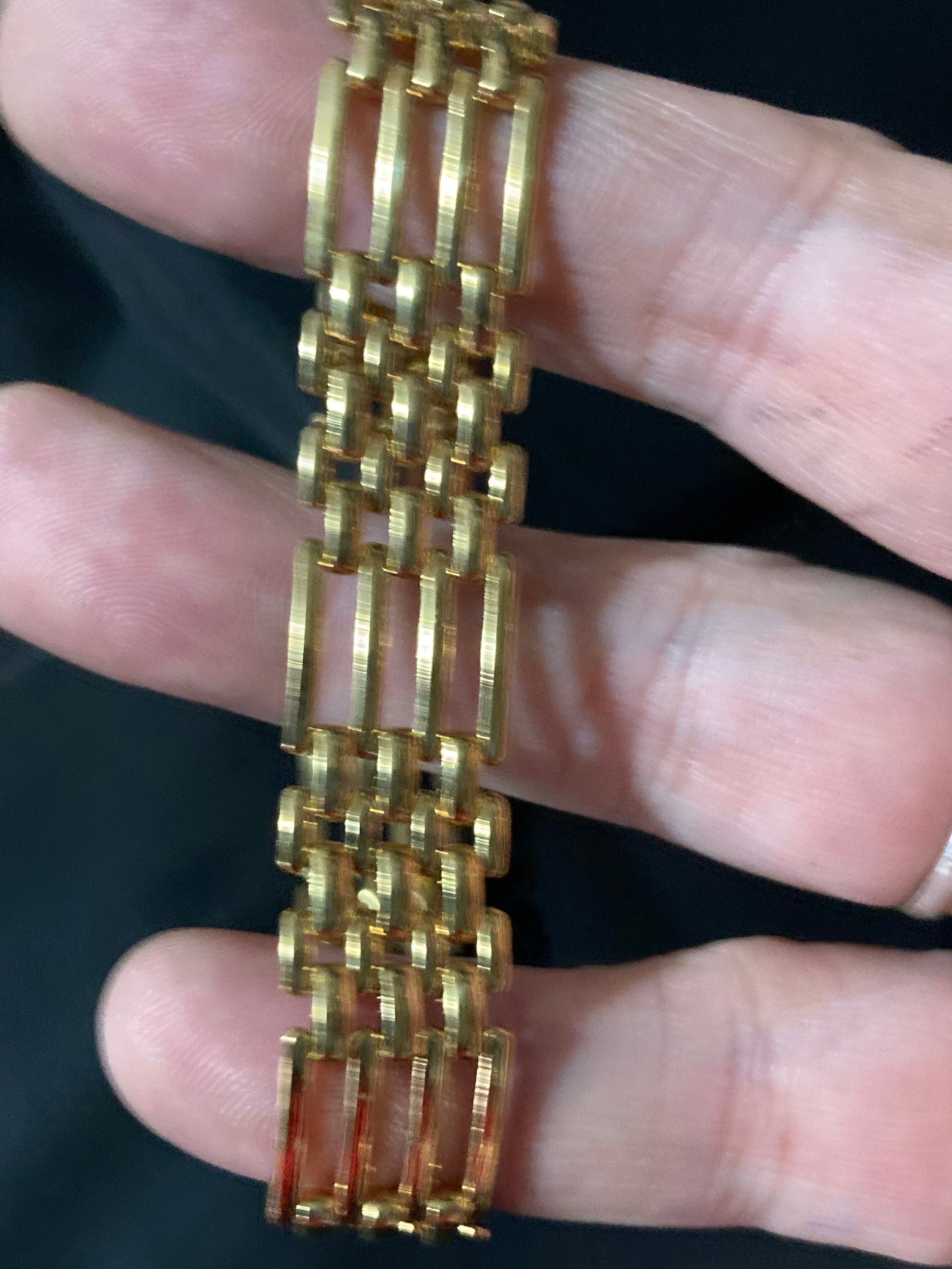 True vintage pristine 1980s gold tone plain bar link panther brick chain bracelet 20.5cm