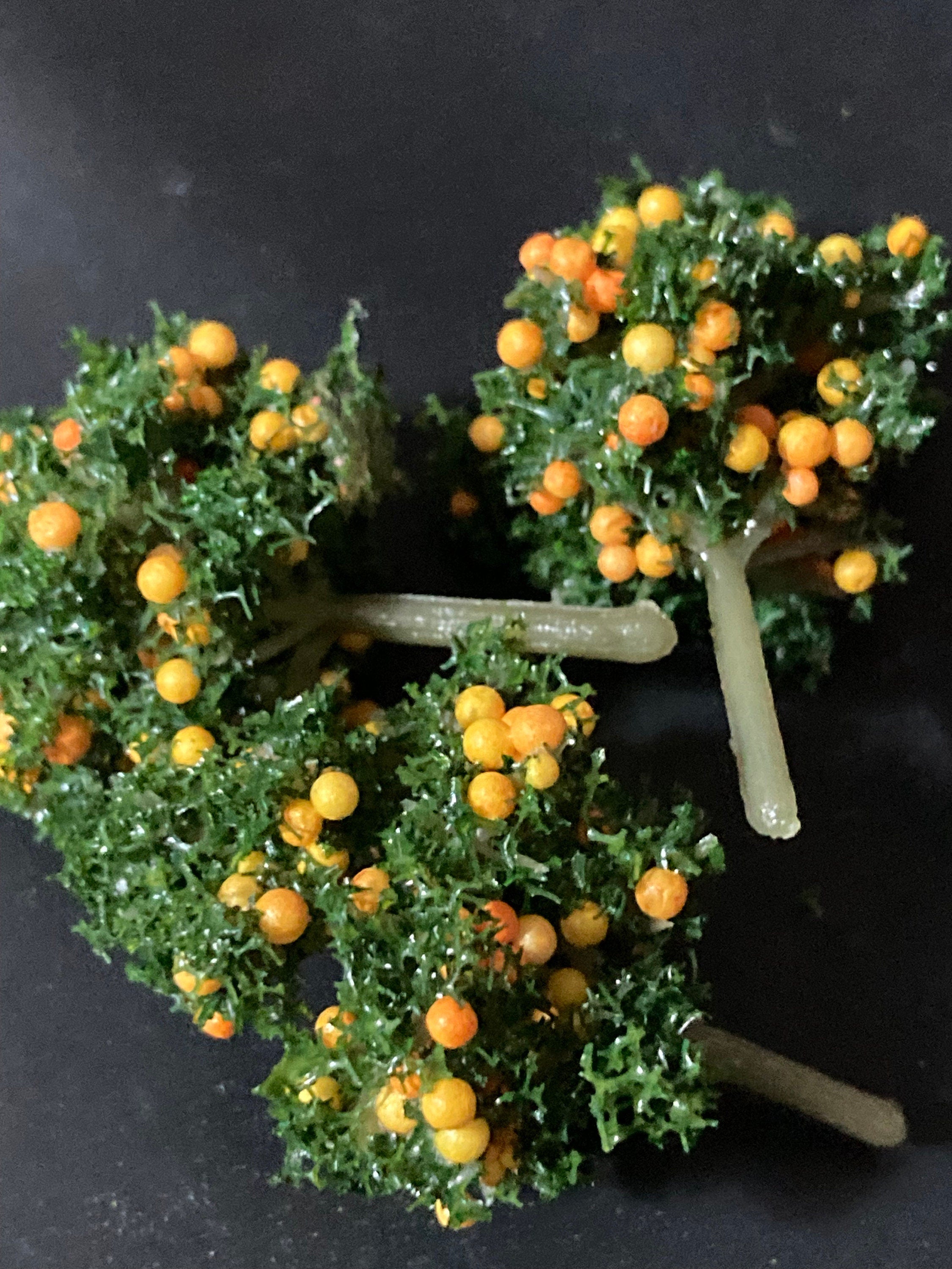3 x 4cm miniature green orange fruit tree cake toppers micro landscape scenery woodland
