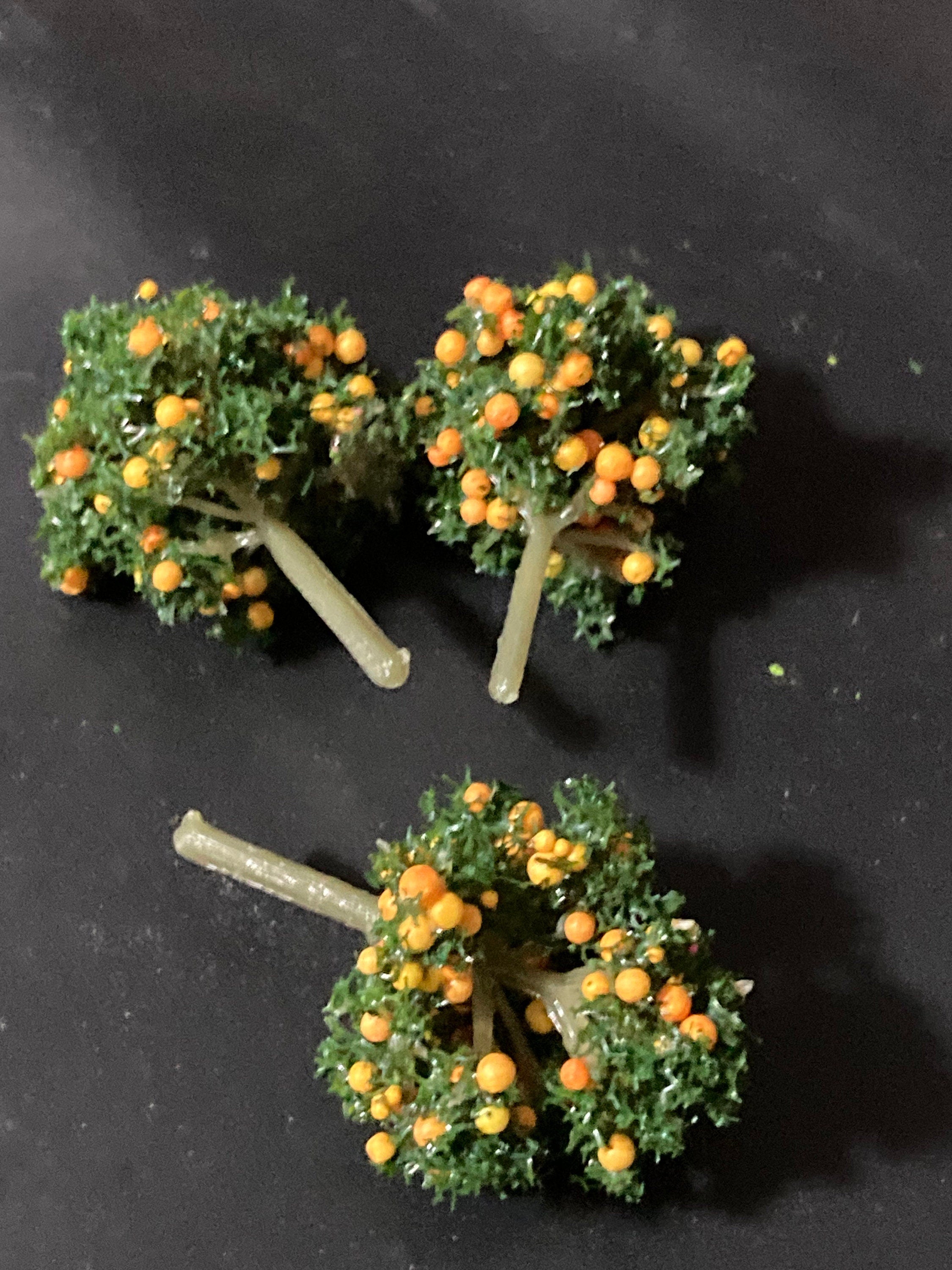3 x 4cm miniature green orange fruit tree cake toppers micro landscape scenery woodland