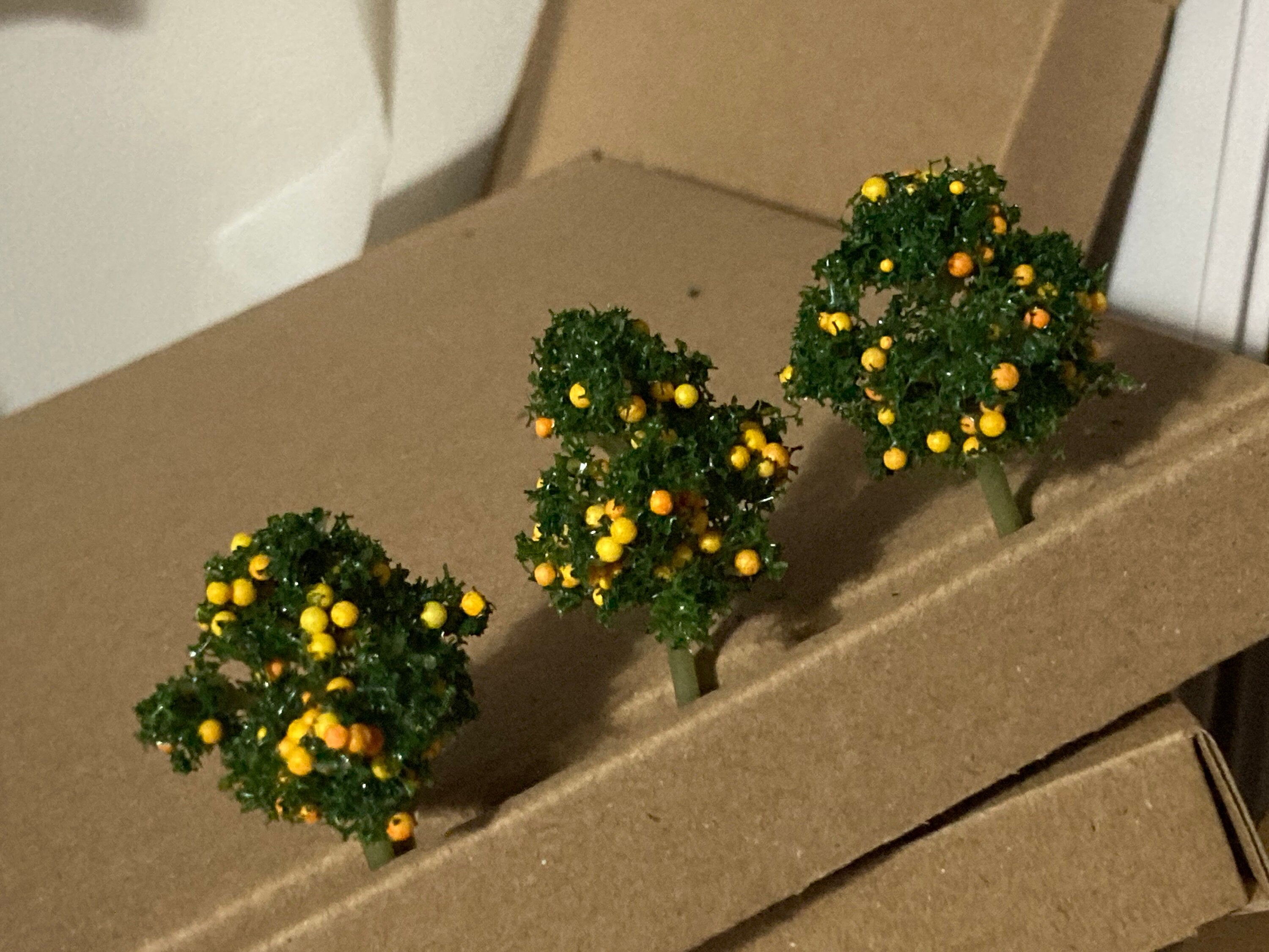 3 x 4cm miniature green orange fruit tree cake toppers micro landscape scenery woodland