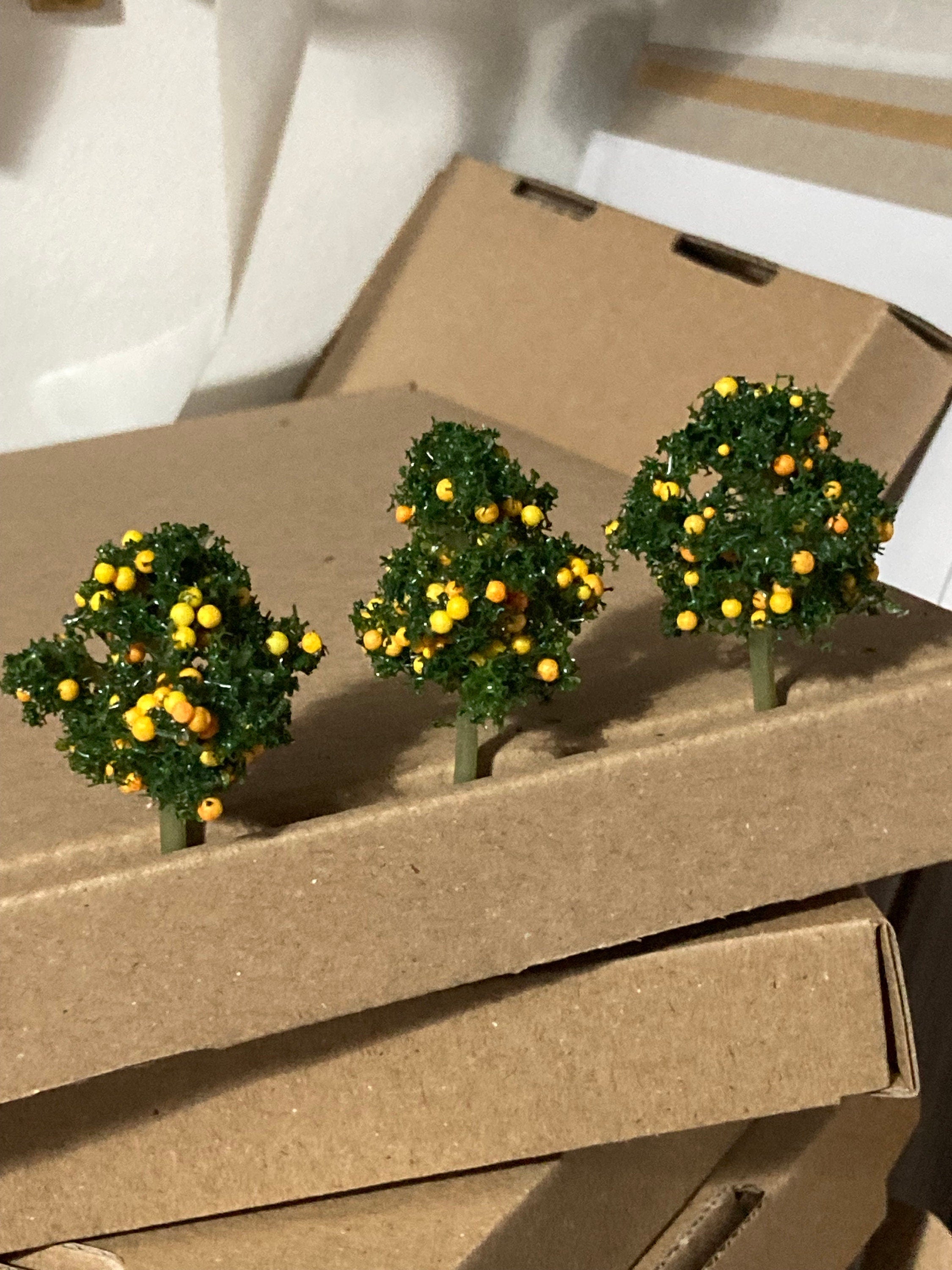 3 x 4cm miniature green orange fruit tree cake toppers micro landscape scenery woodland