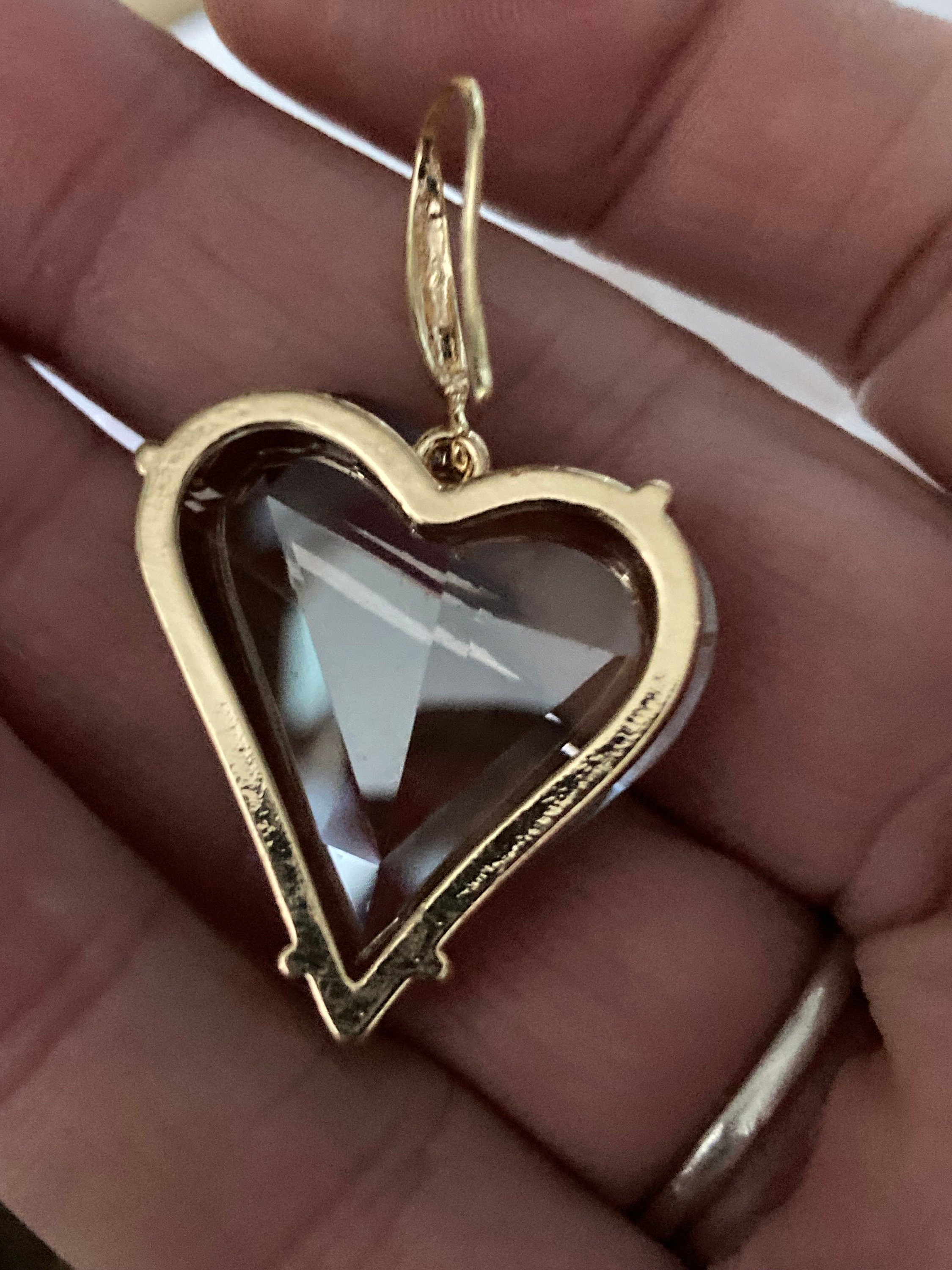 18k gold plated beige taupe brown love heart crystal drop charm earrings