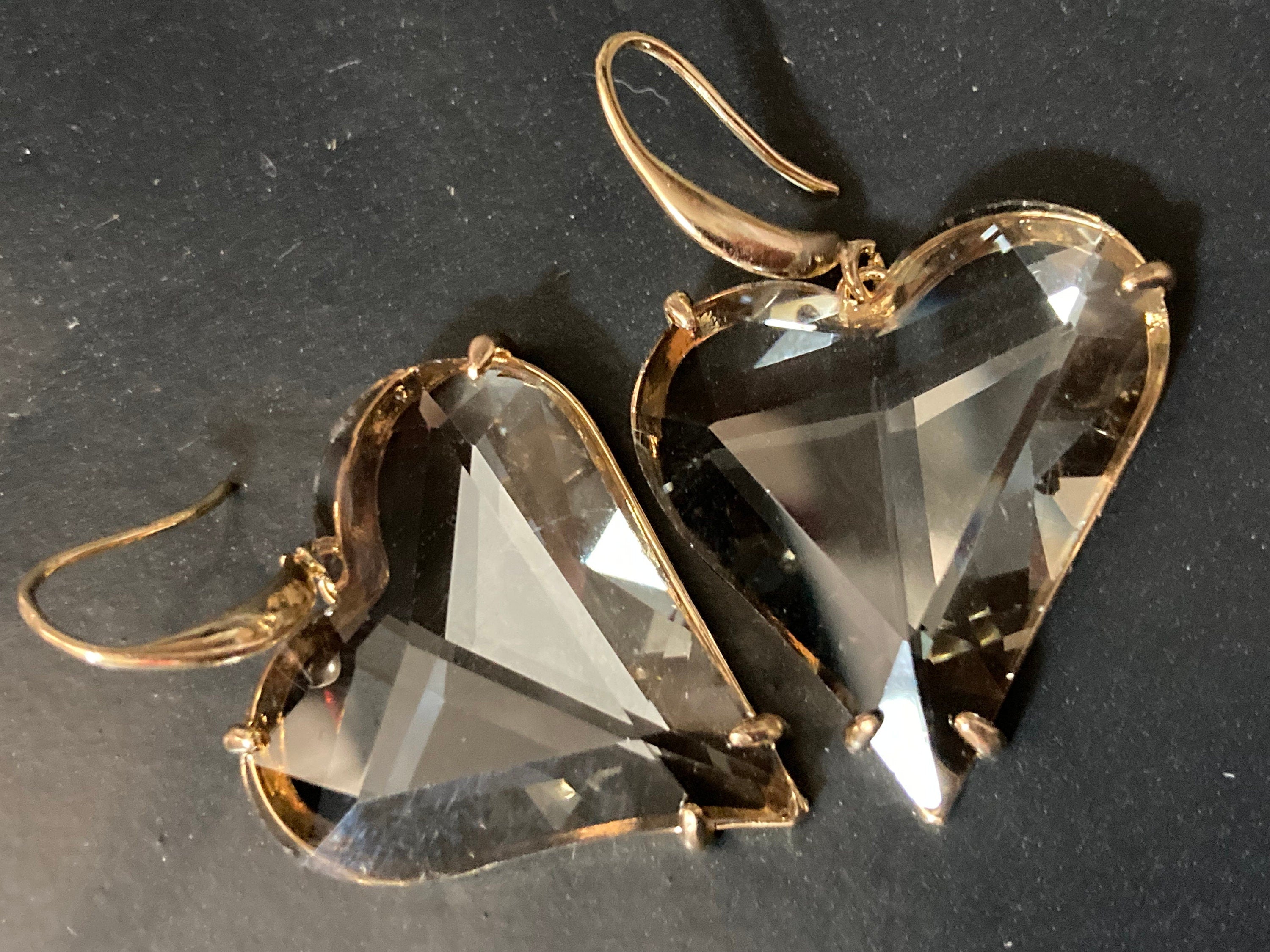 18k gold plated beige taupe brown love heart crystal drop charm earrings