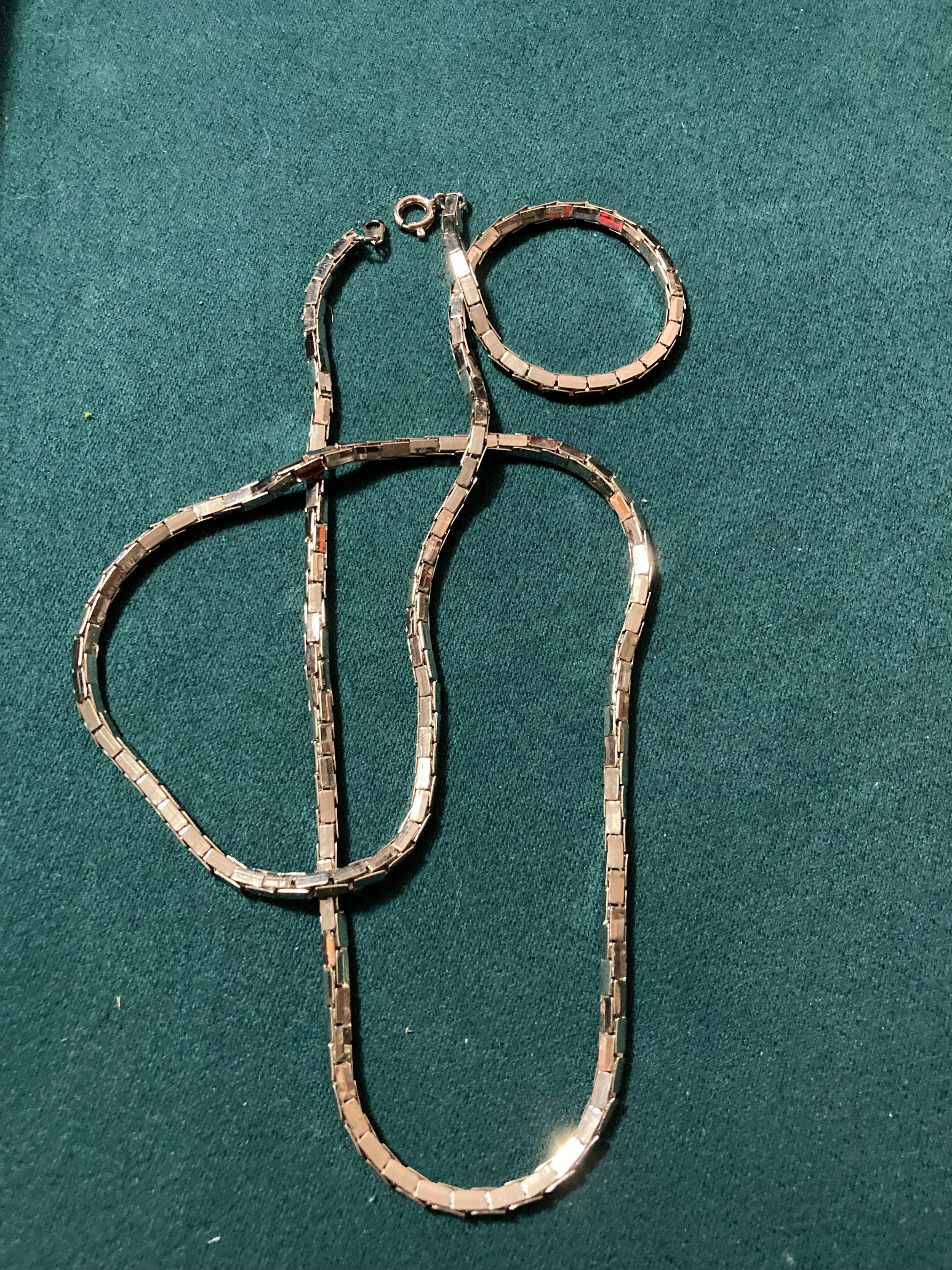 21” 69cm long chain necklace, vintage 80s silver plated