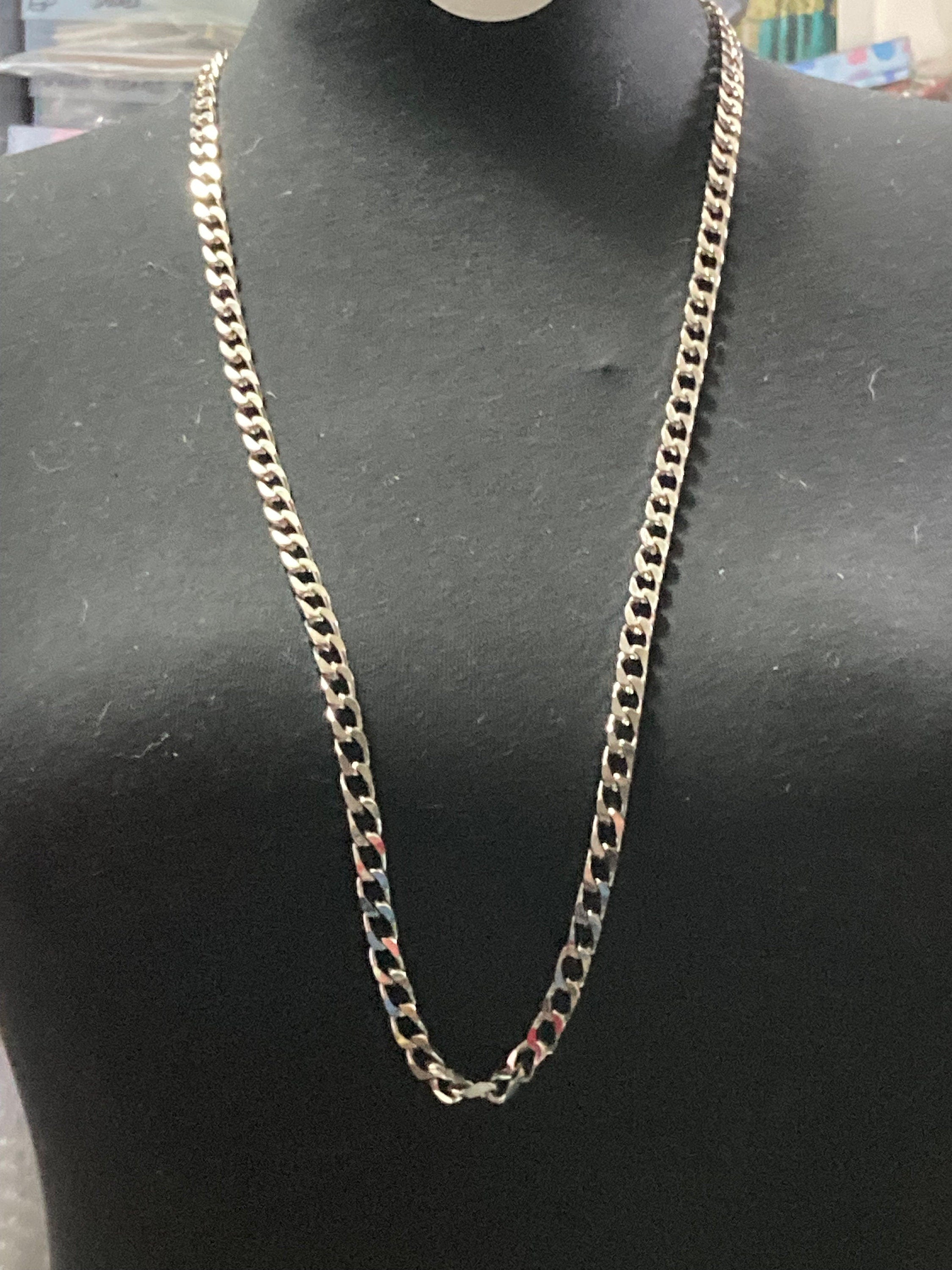 Vintage 80s Silver Plated Curb Chain Necklace - 27.5" Long