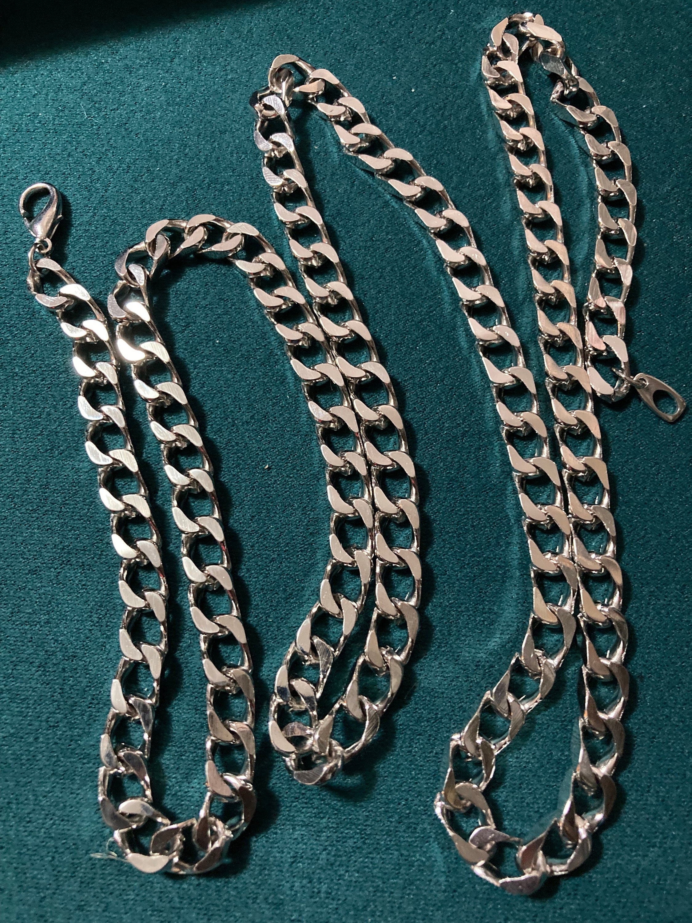 Vintage 80s Silver Plated Curb Chain Necklace - 27.5" Long