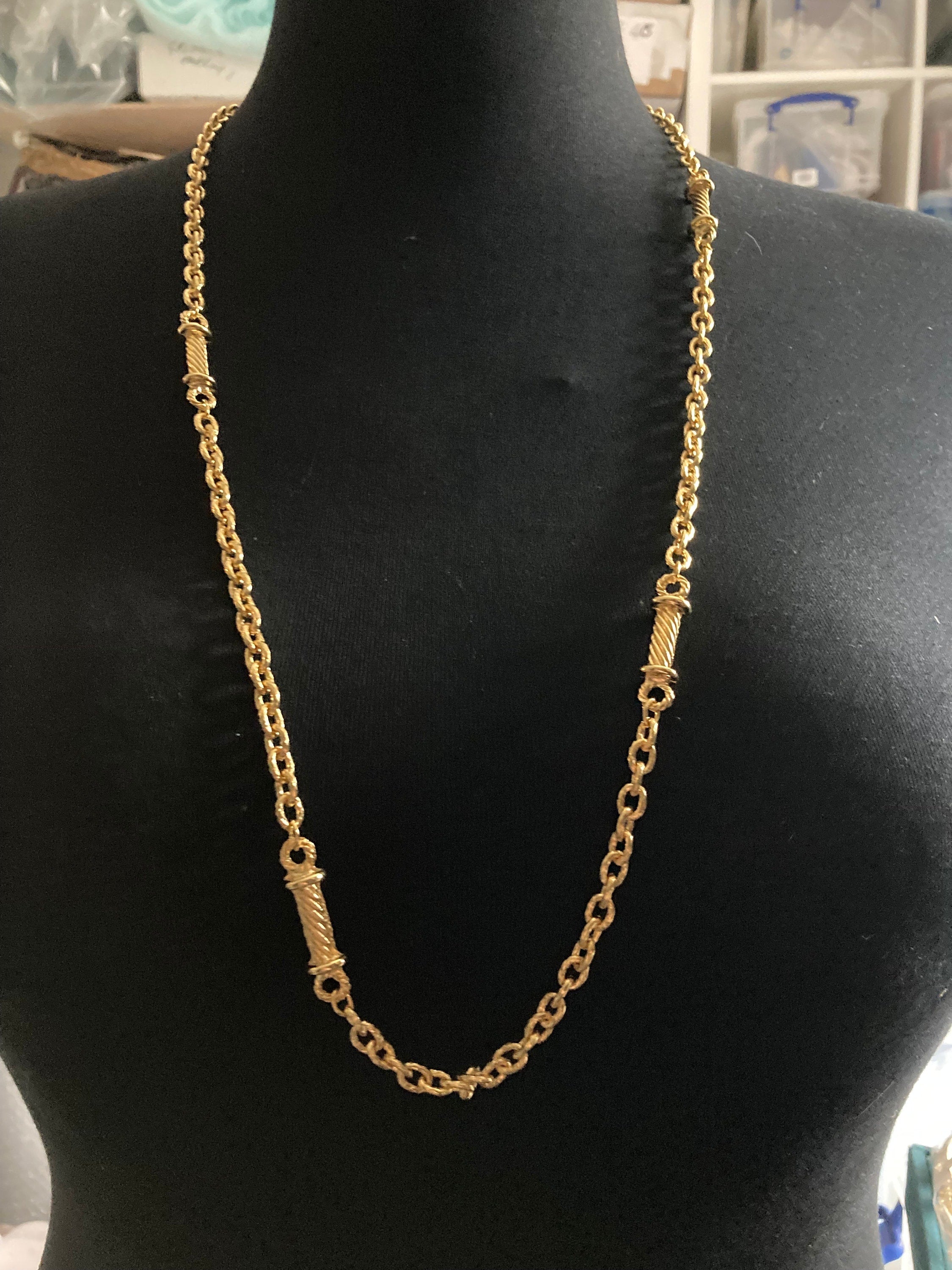 1980s Gold Plated Nautical Link Station Necklace - 27"
