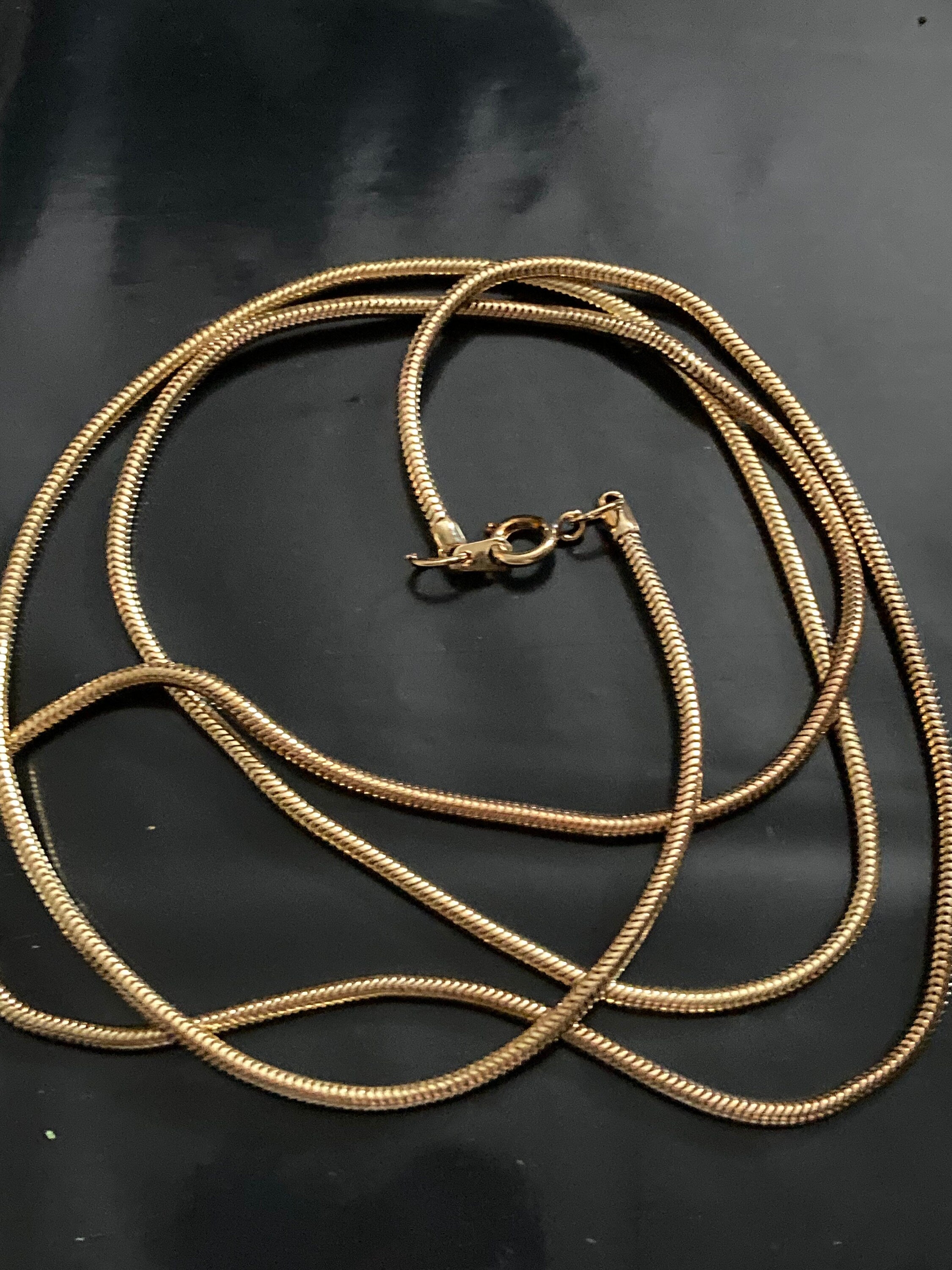 27 inch 90cm long 1980s thick gold plated round snake chain necklace