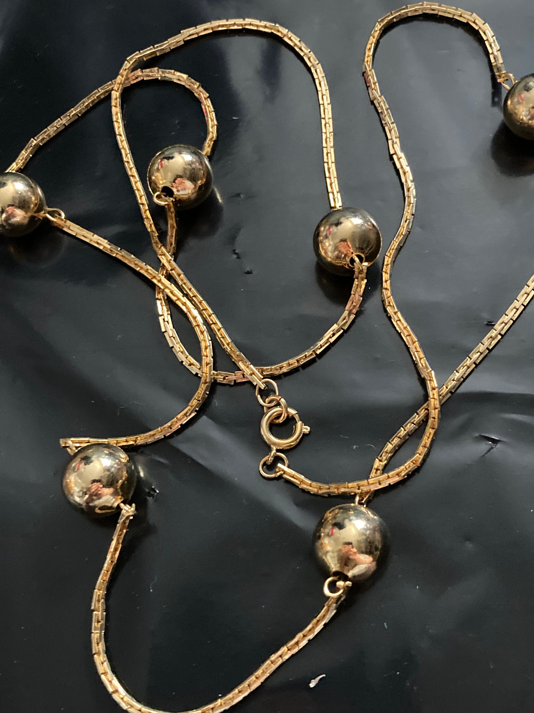 24” 80cm long 1980s thick gold plated ball station link chain necklace