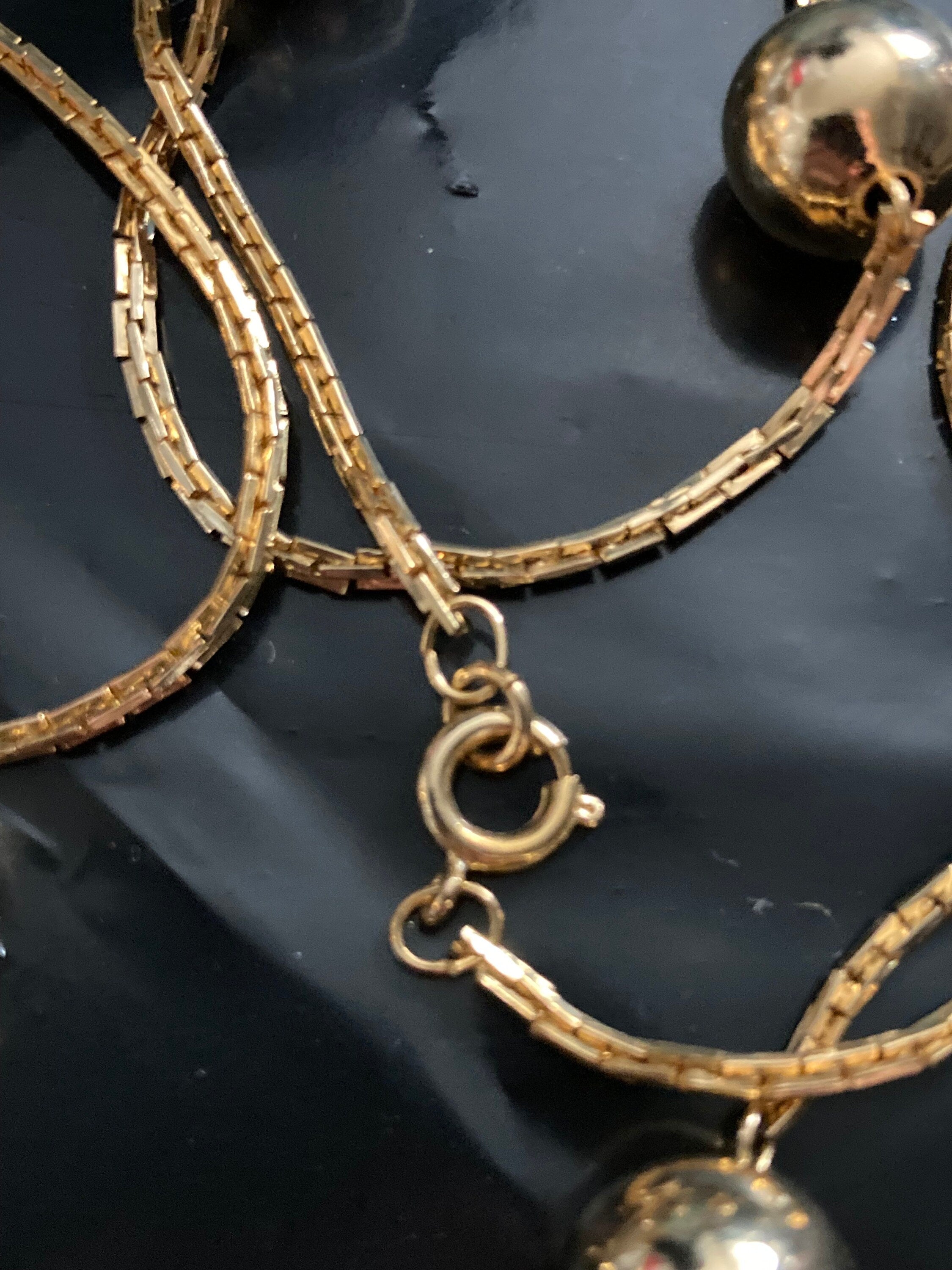 24” 80cm long 1980s thick gold plated ball station link chain necklace