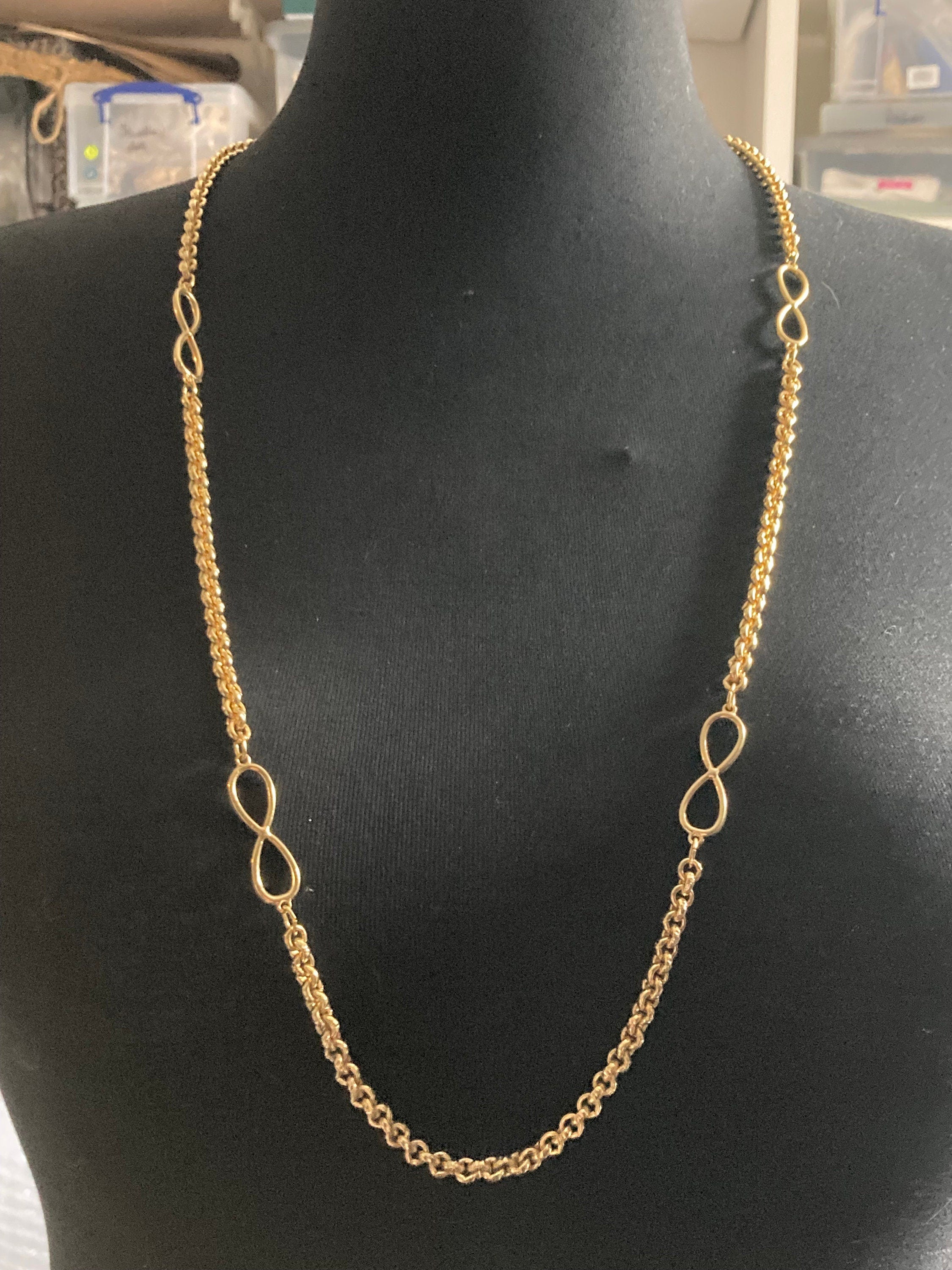 27” 90cm long 1980s thick gold plated fancy link station necklace for layering