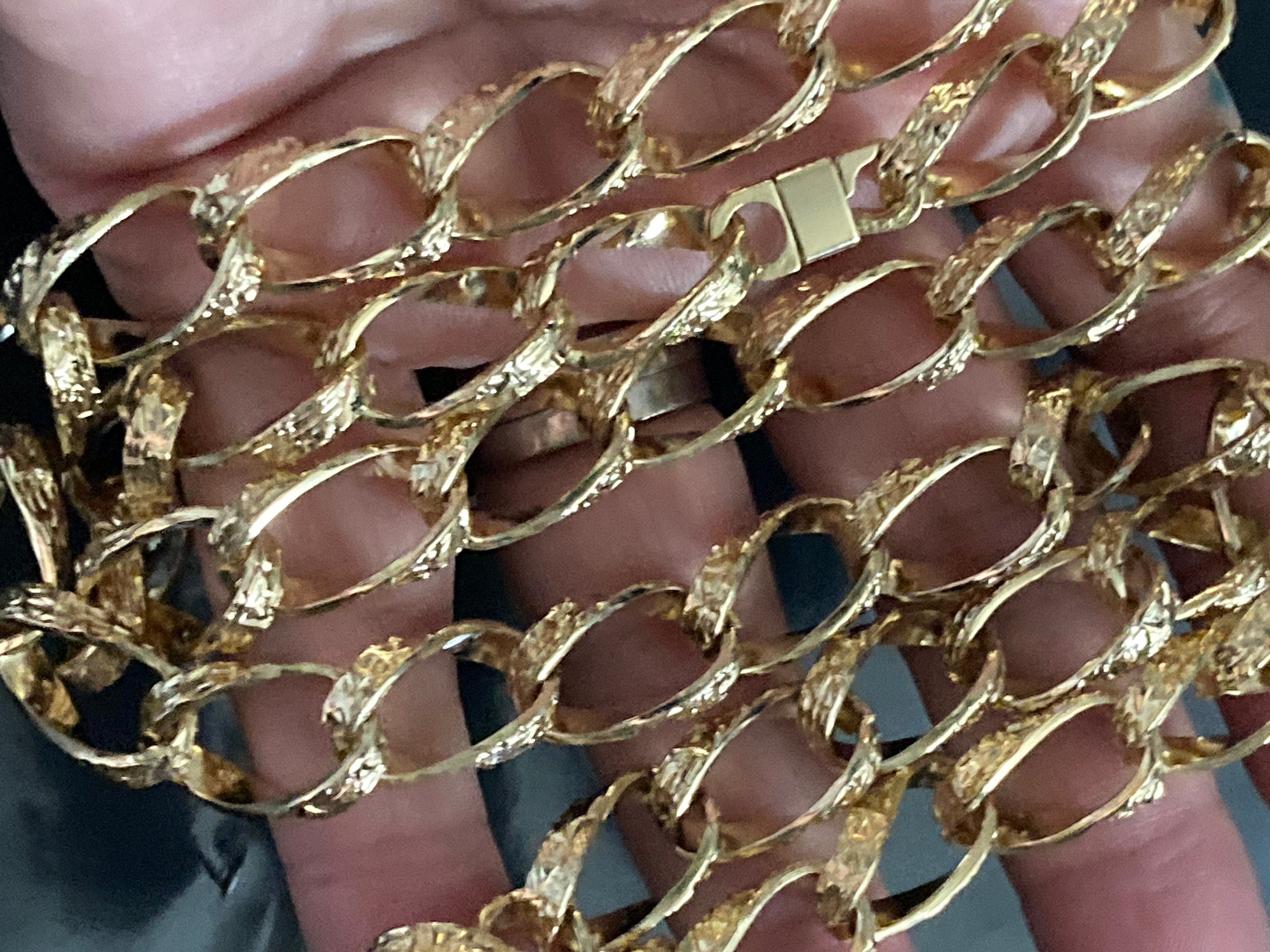 75cm 29.5 inch long 1980s chunky gold plated etched wide fancy link curb chain necklace for layering
