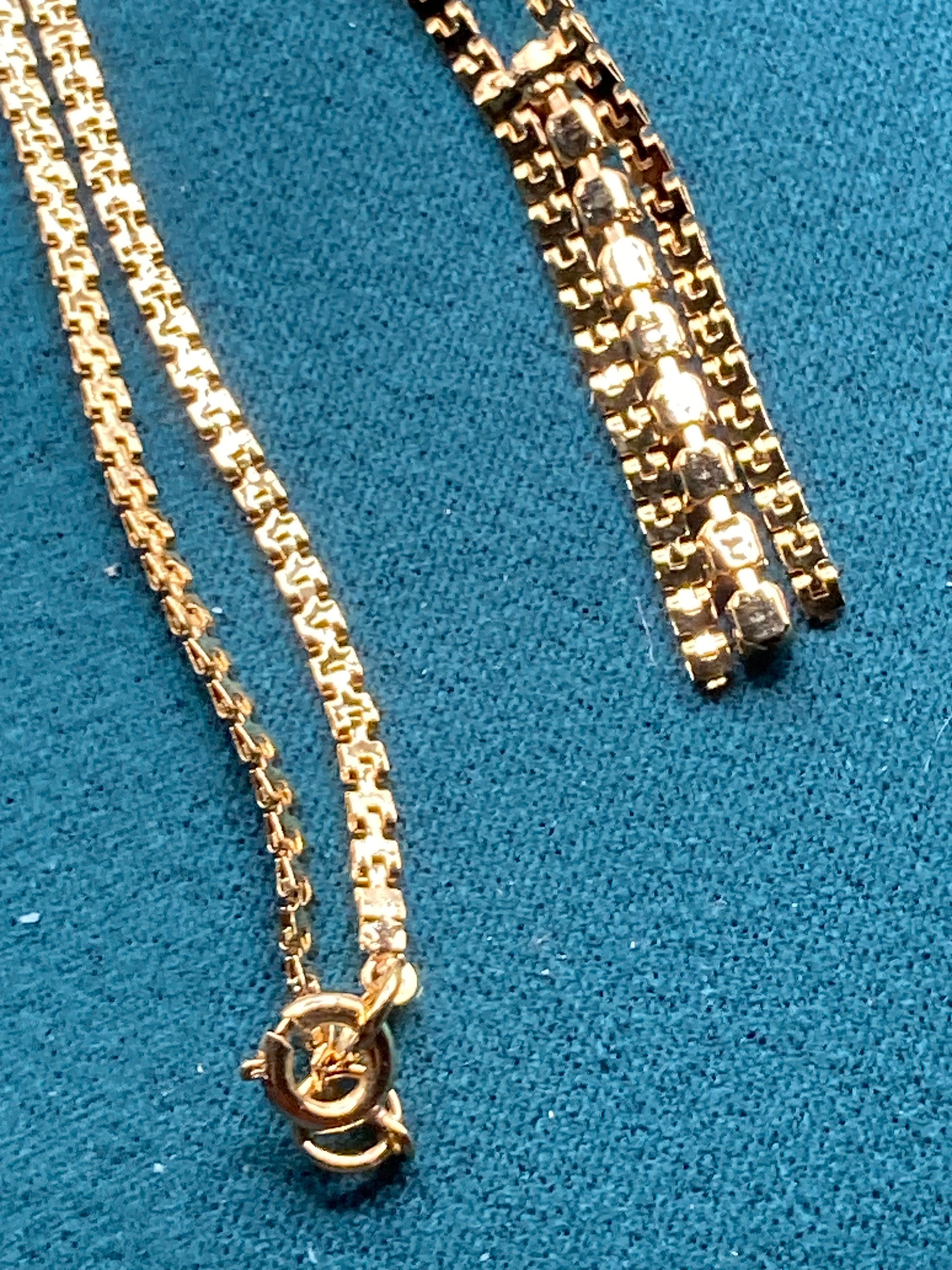 1970s Gold plated gold plated turquoise blue diamanté drop necklace vintage