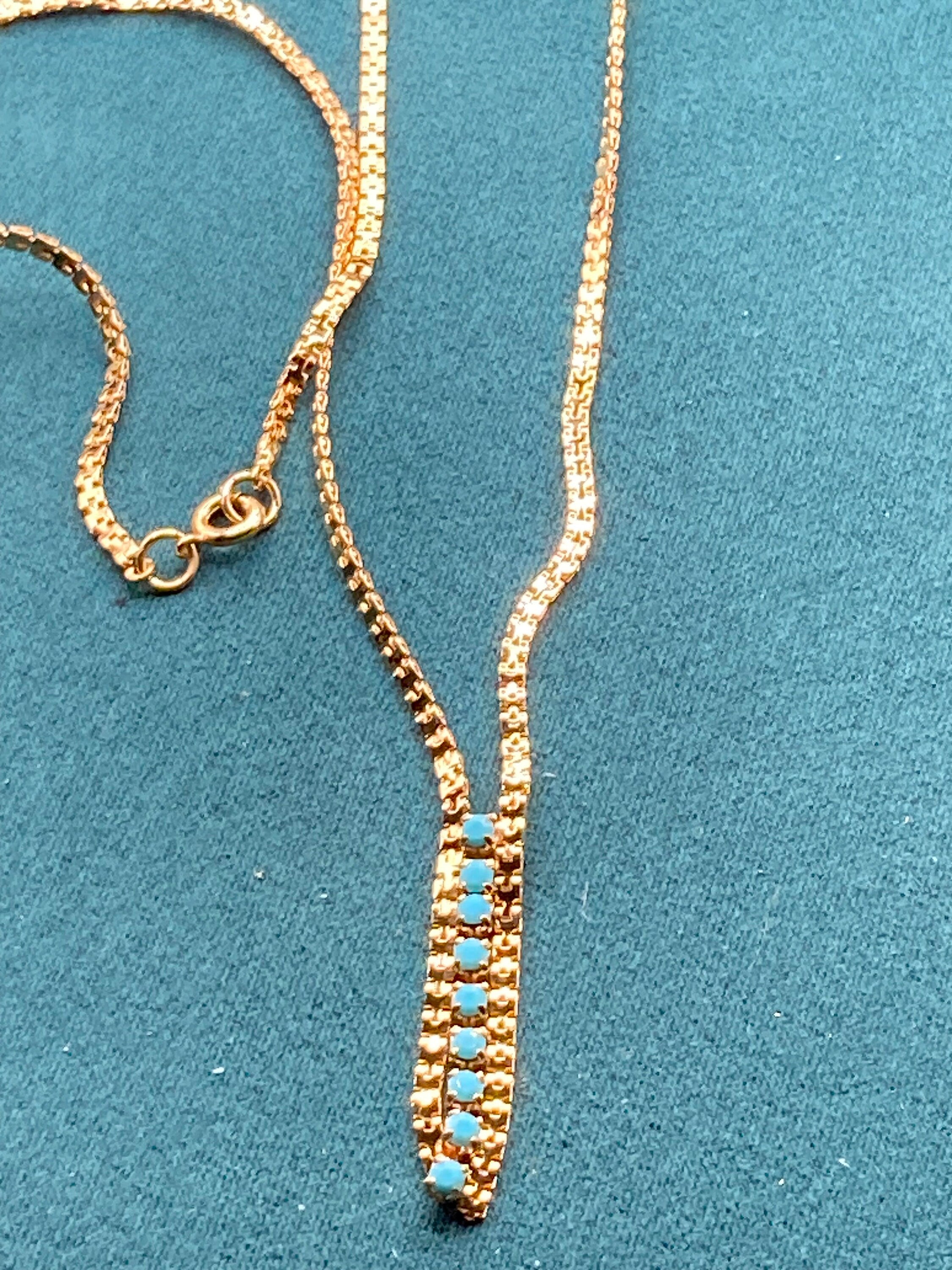 1970s Gold plated gold plated turquoise blue diamanté drop necklace vintage