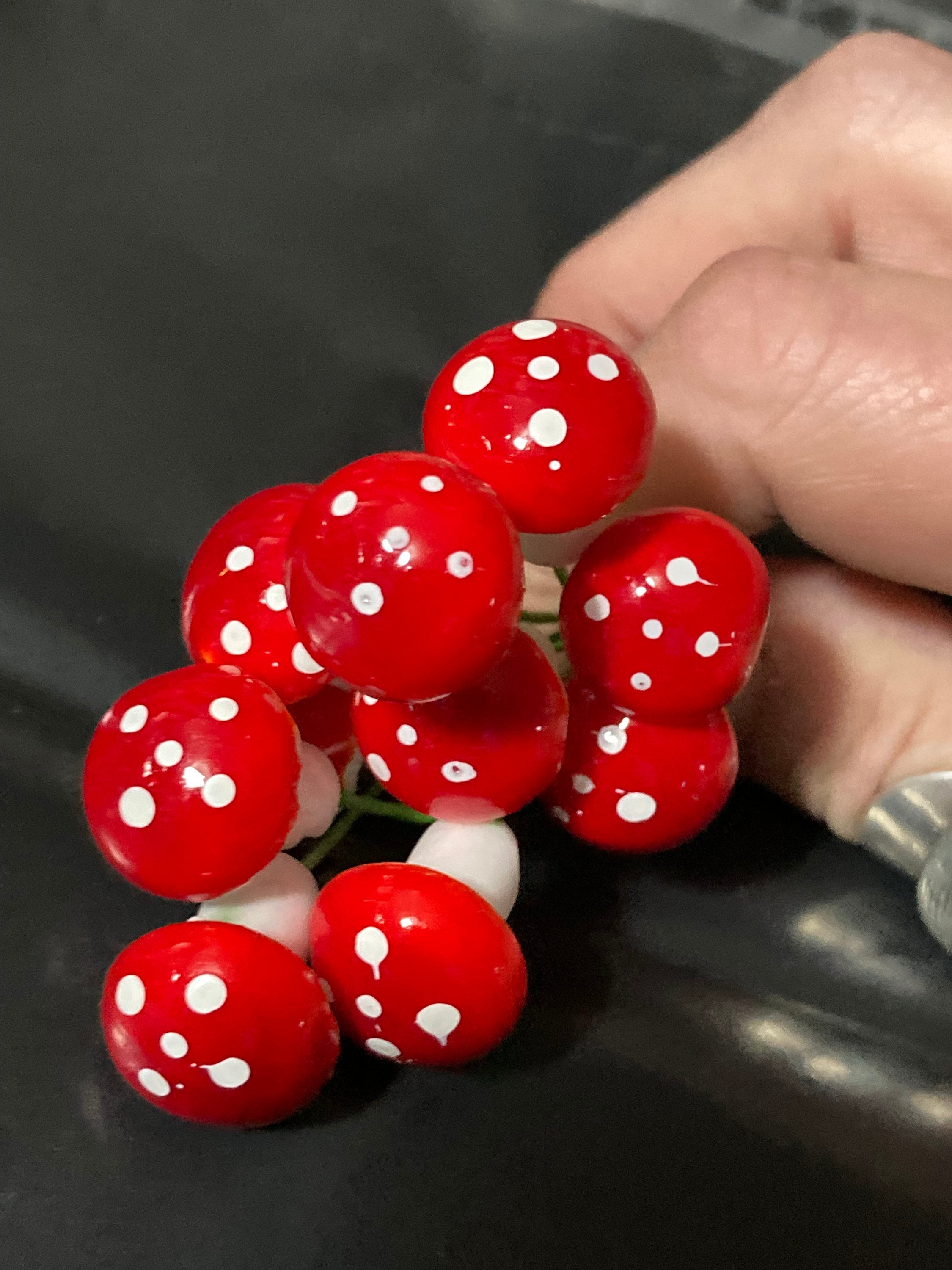 10 Miniature Red Toadstool Cake Toppers: craft supplies Woodland Scenery
