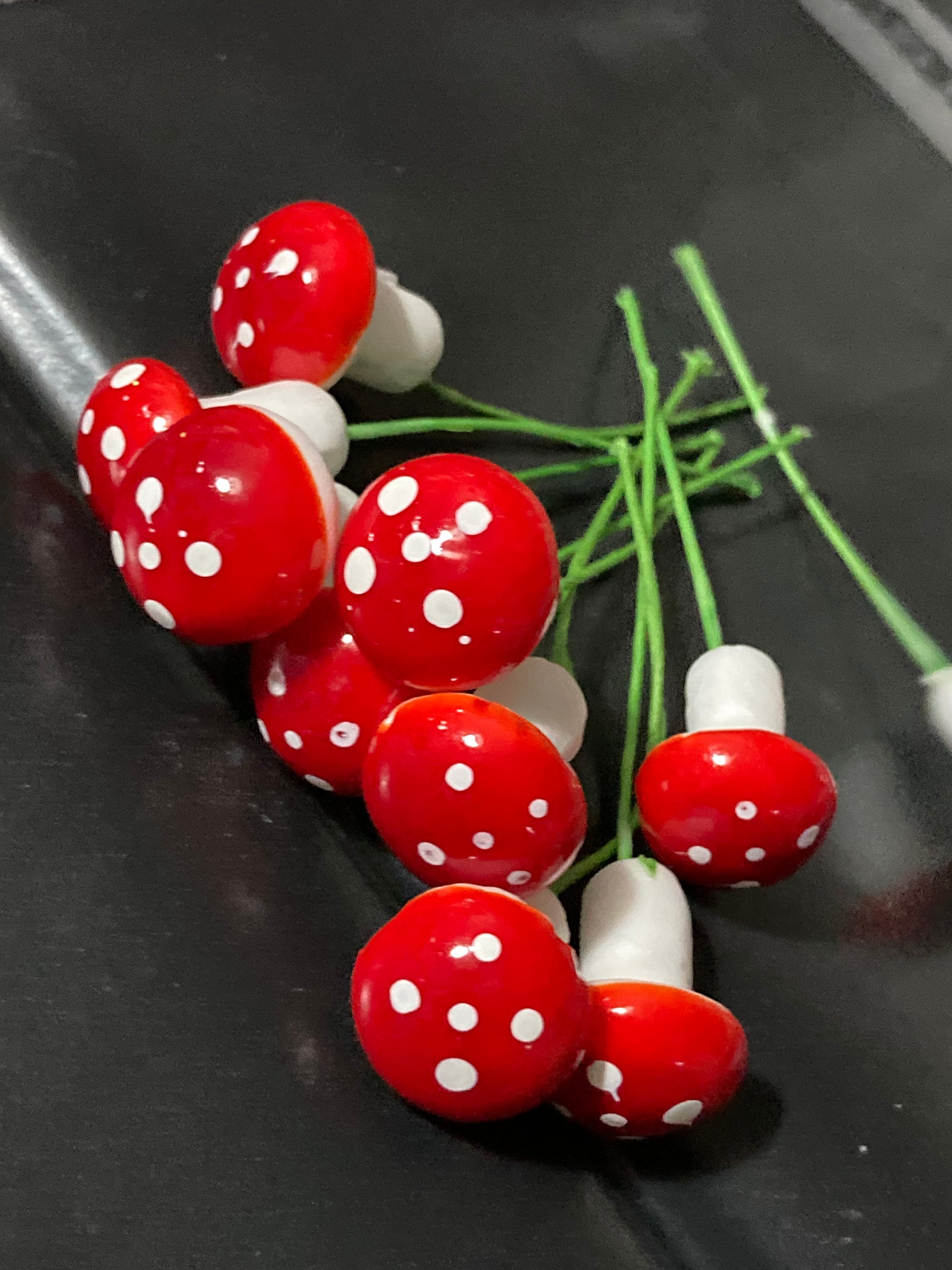 10 Miniature Red Toadstool Cake Toppers: Woodland Scenery