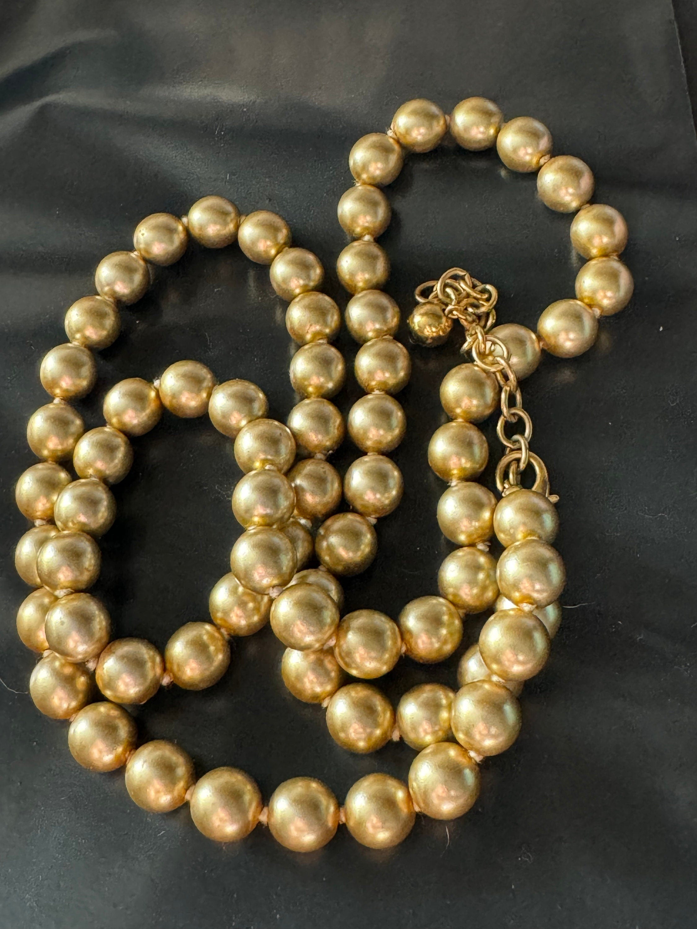 Signed Joan Rivers long gold faux glass pearl beaded necklace 75-84cm