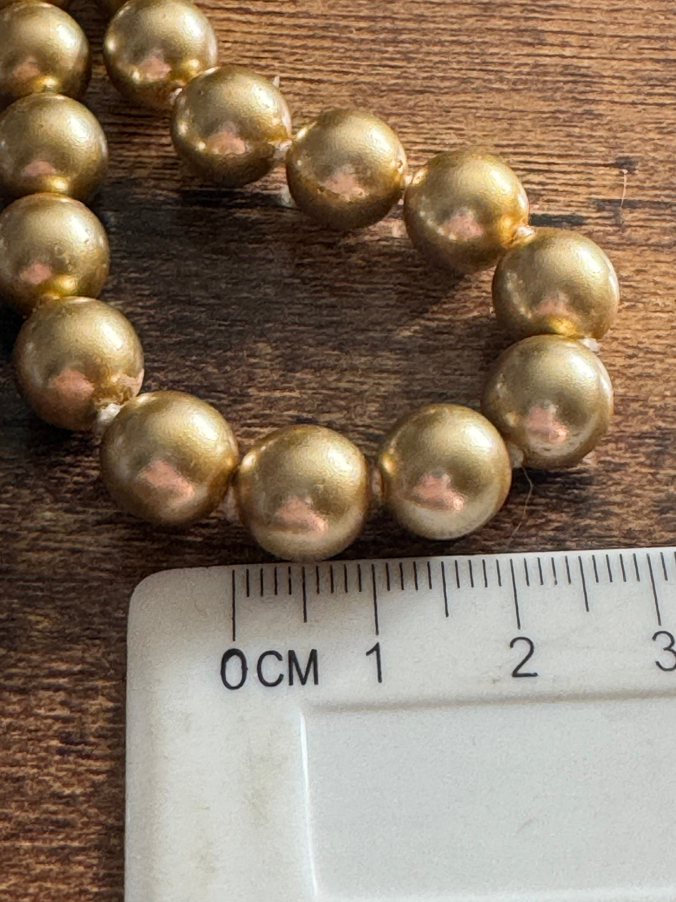 Signed Joan Rivers long gold faux glass pearl beaded necklace 75-84cm