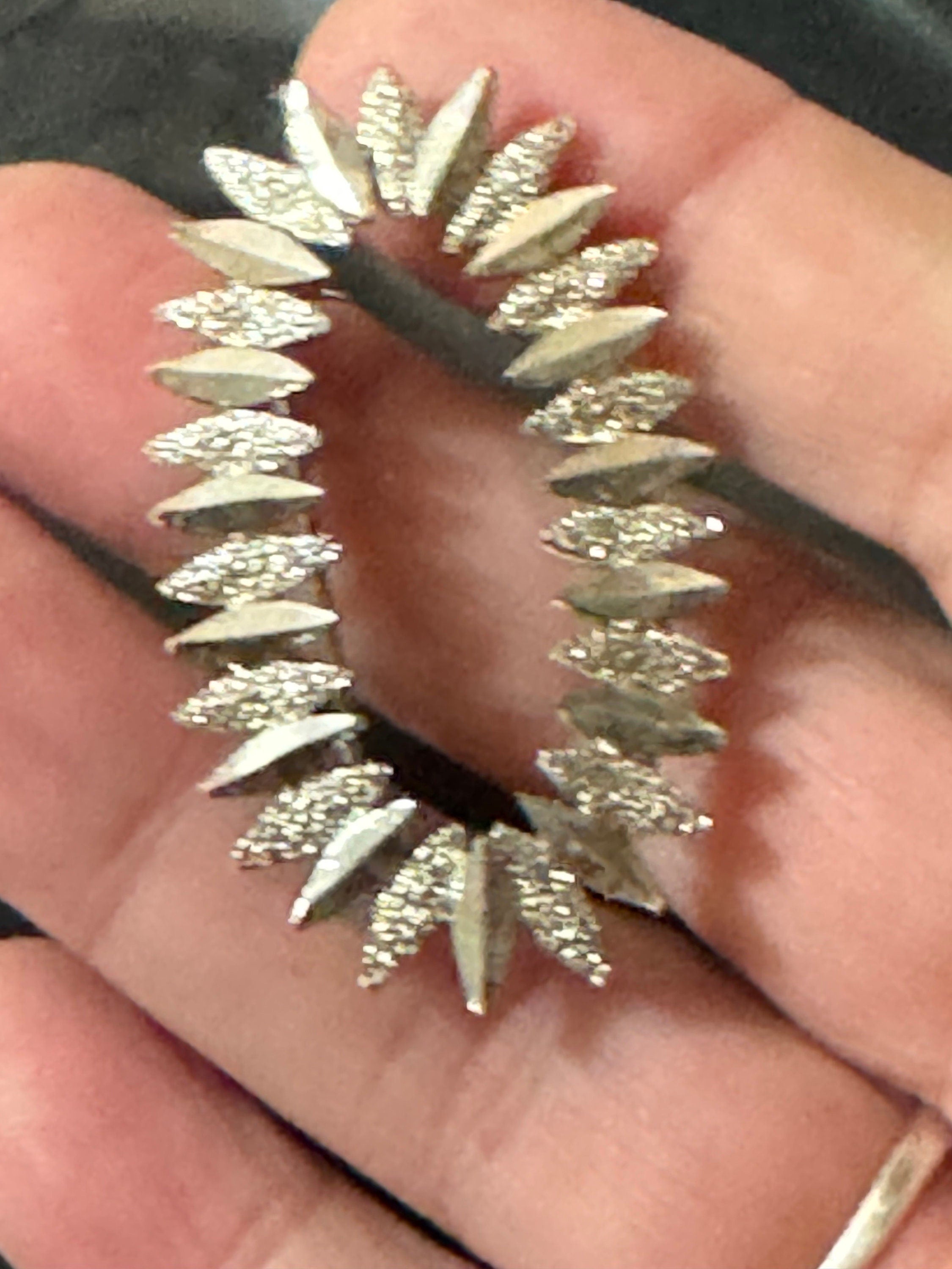 silver abstract oval brutalist brooch, vintage 1970s