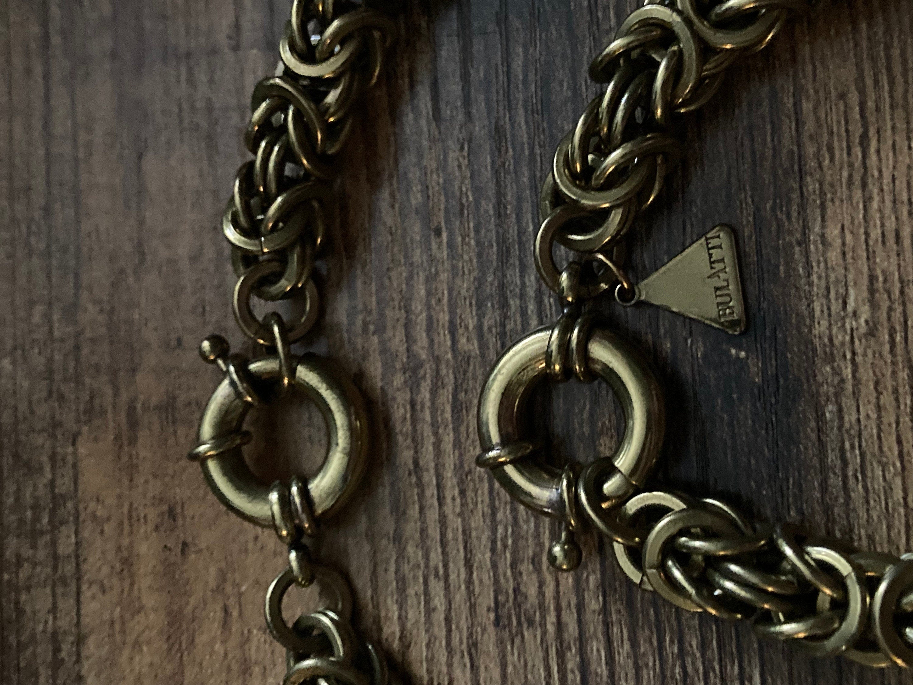 Signed BULATTI modernist designer antique gold tone thick woven necklace and bracelet jewellery set