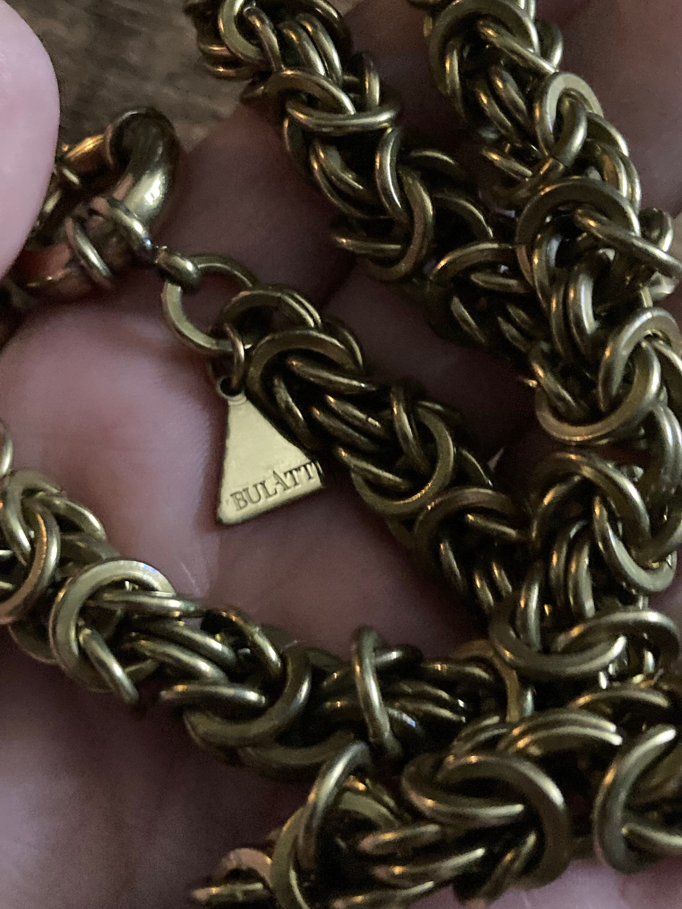 Signed BULATTI modernist designer antique gold tone thick woven necklace and bracelet jewellery set