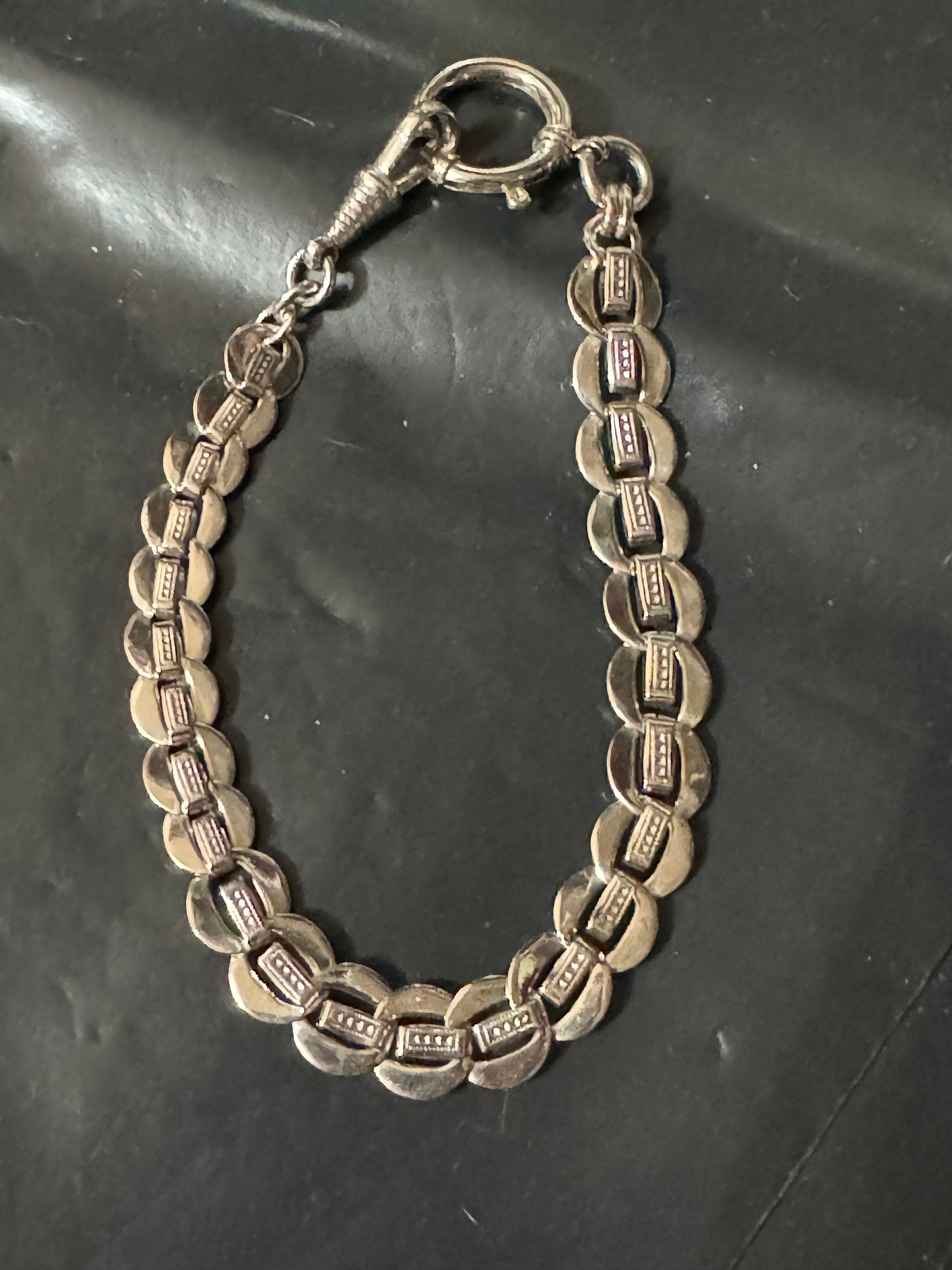 Antique Jakob Bengel Art Deco Pocket Watch Chain: Chrome Plated Silver Metal, 25cm