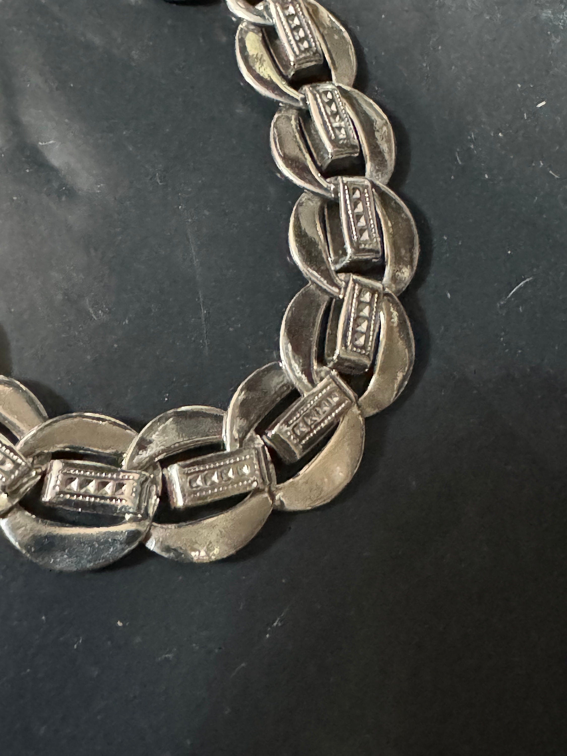 Antique Jakob Bengel Art Deco Pocket Watch Chain: Chrome Plated Silver Metal, 25cm