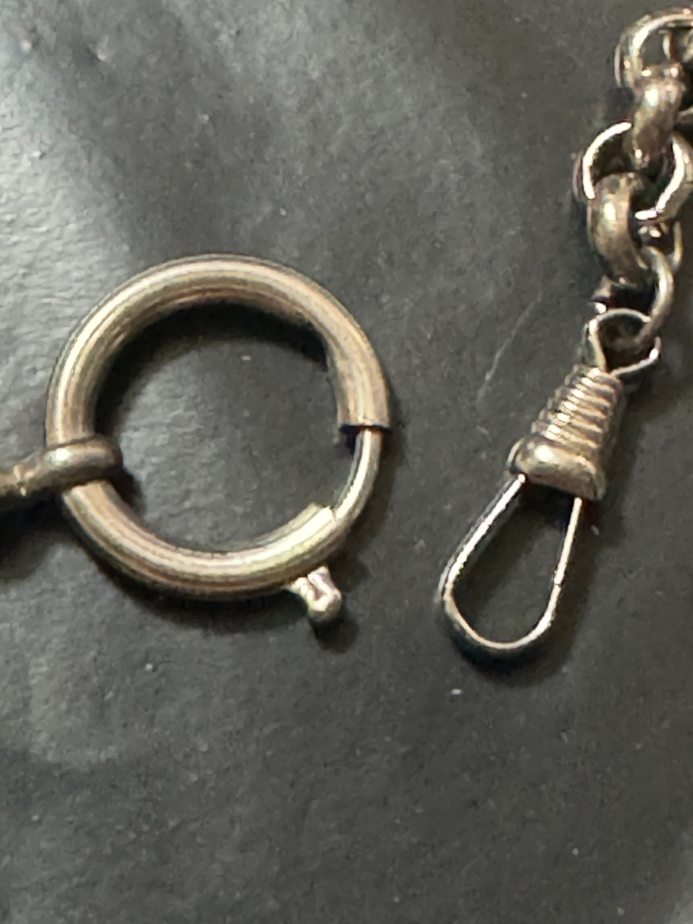 Antique Jakob Bengel Art Deco Pocket Watch Chain: Ruby Red Glass, Chrome Plated (25cm)