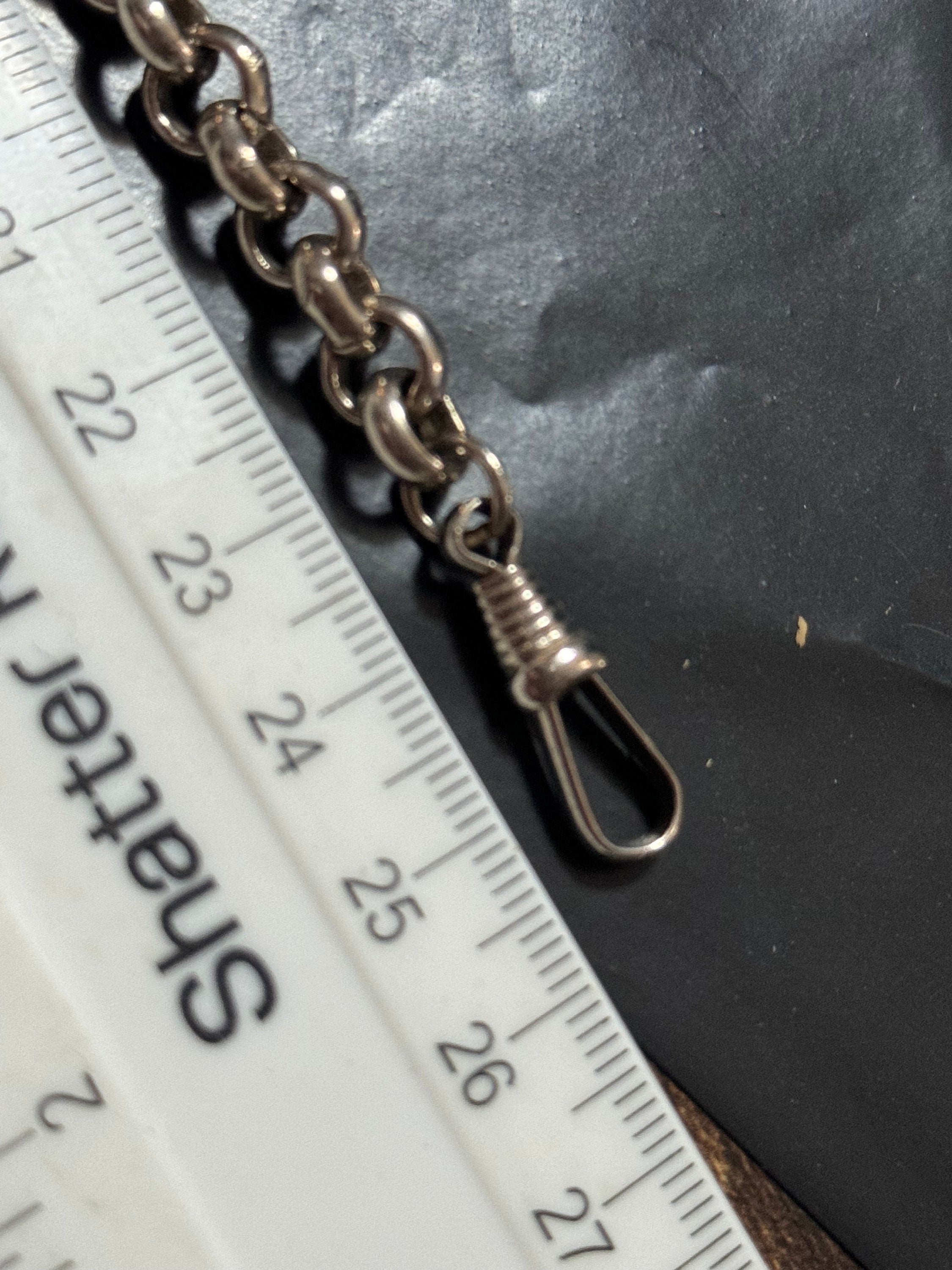 Antique Jakob Bengel Art Deco Pocket Watch Chain: Sapphire Blue Glass, Chrome Plated (25cm)