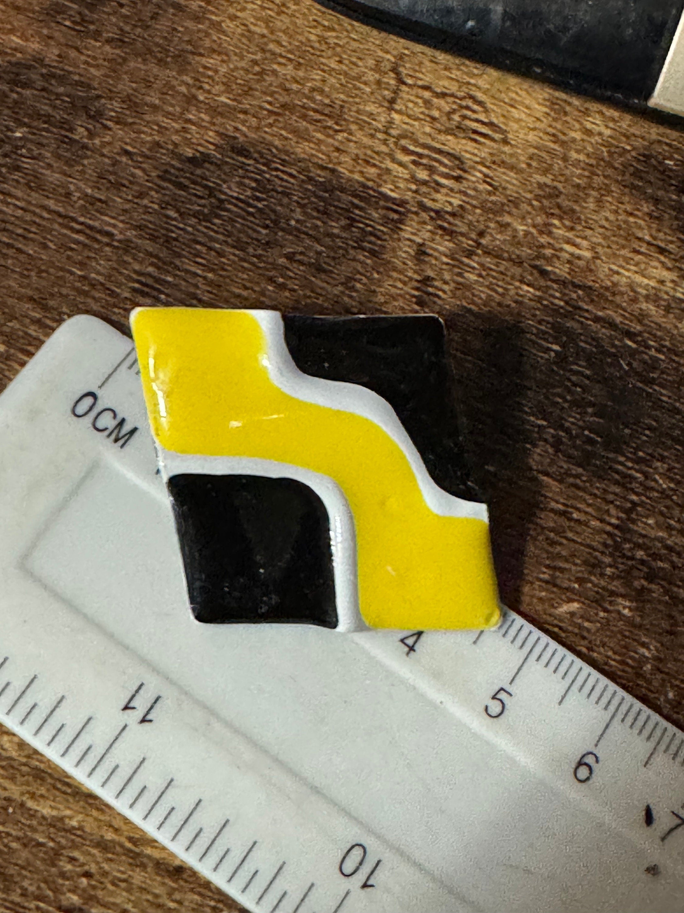 Vintage black Bright Yellow white enamel large diamond shaped oversized stud earrings for pierced ears old retro shop stock